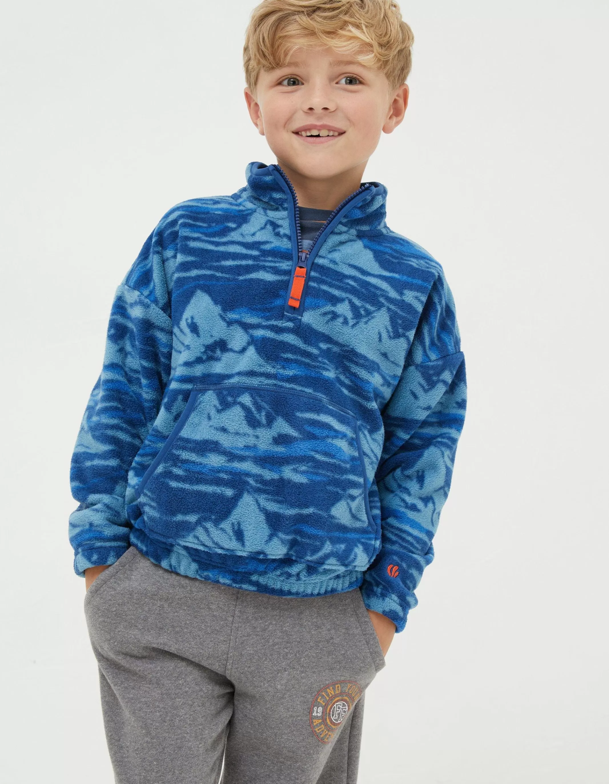 Hot FatFace Mountains Microfleece Sweatshirt Blue