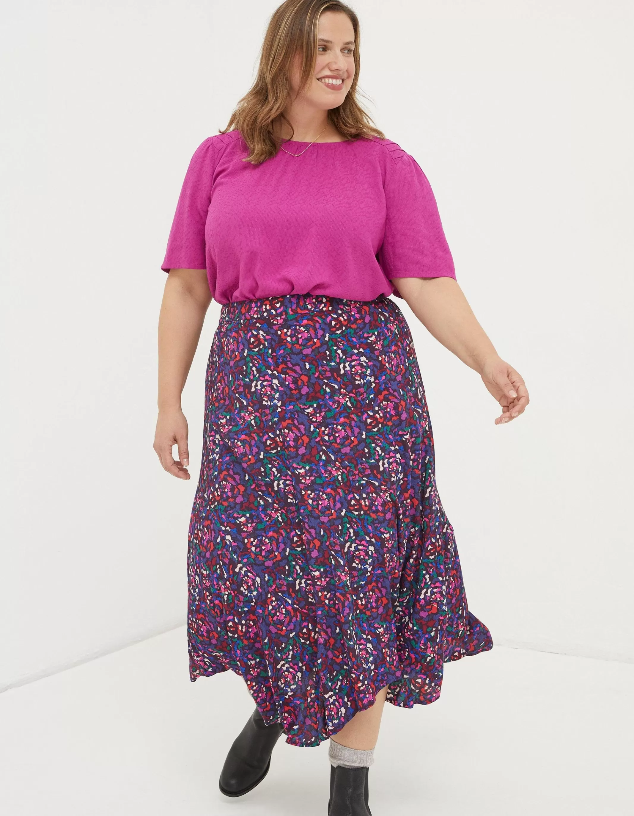 Sale FatFace Naomi Abstract Midi Skirt Purple