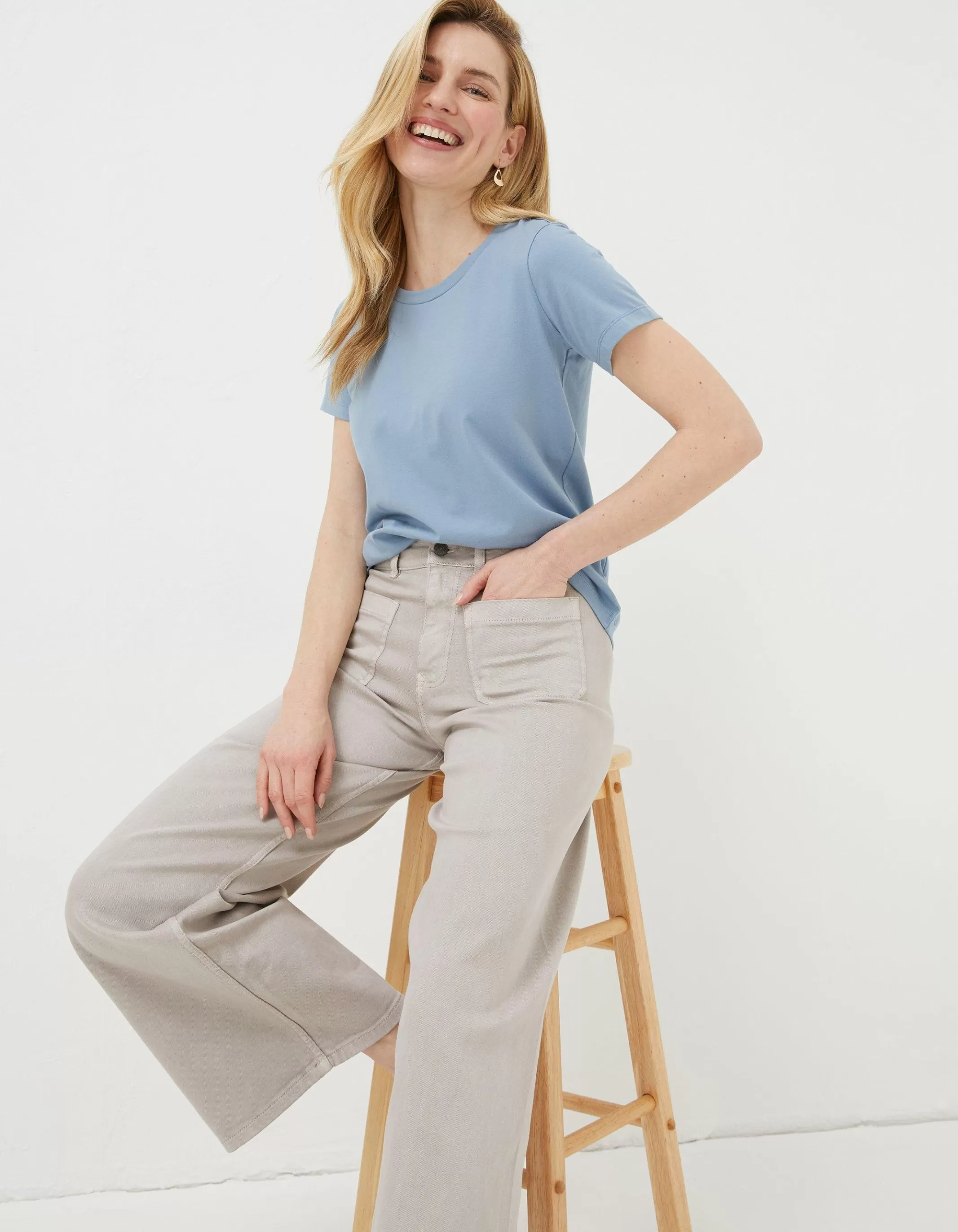 Cheap FatFace Organic Cotton Belle Tee Light Blue