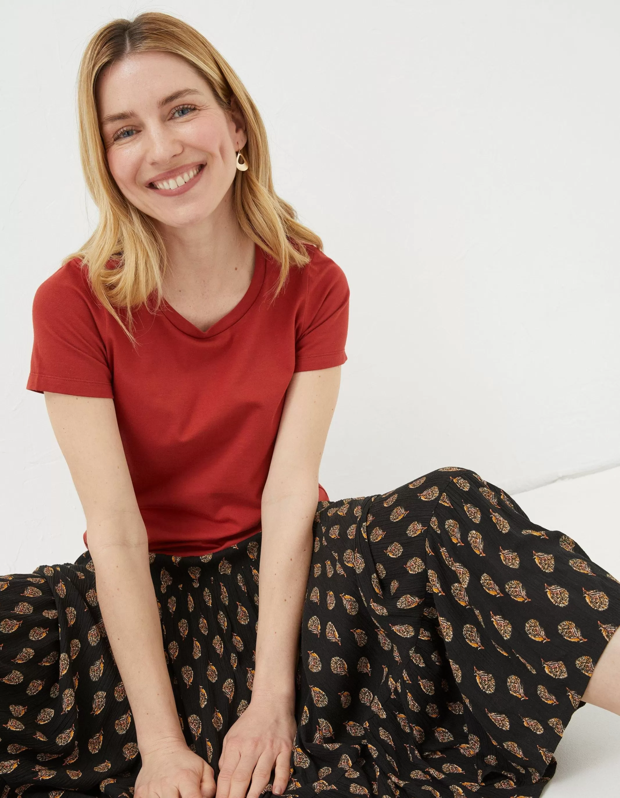 Best Sale FatFace Organic Cotton Belle Tee Rust Red