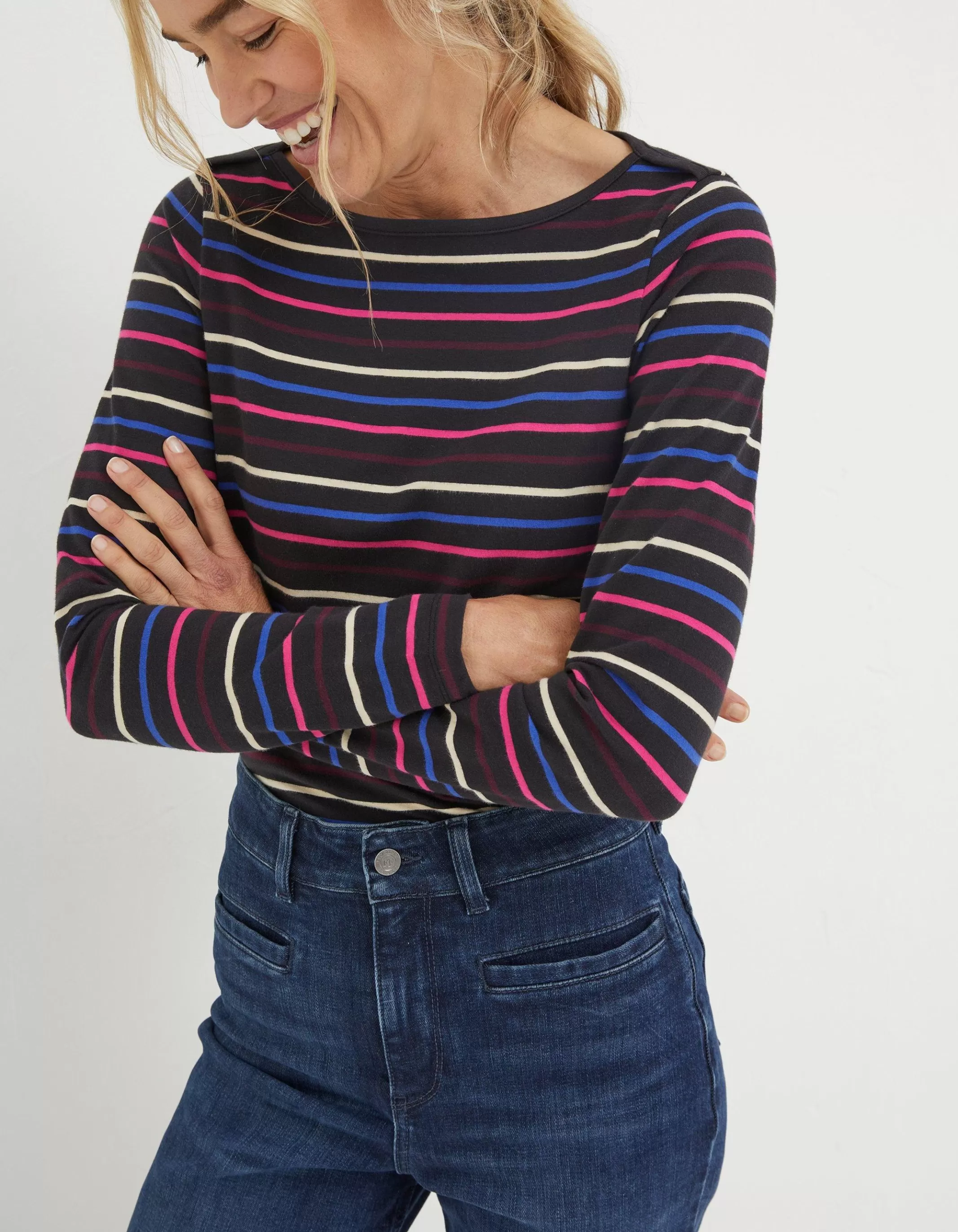 Shop FatFace Organic Cotton Breton T-Shirt Black