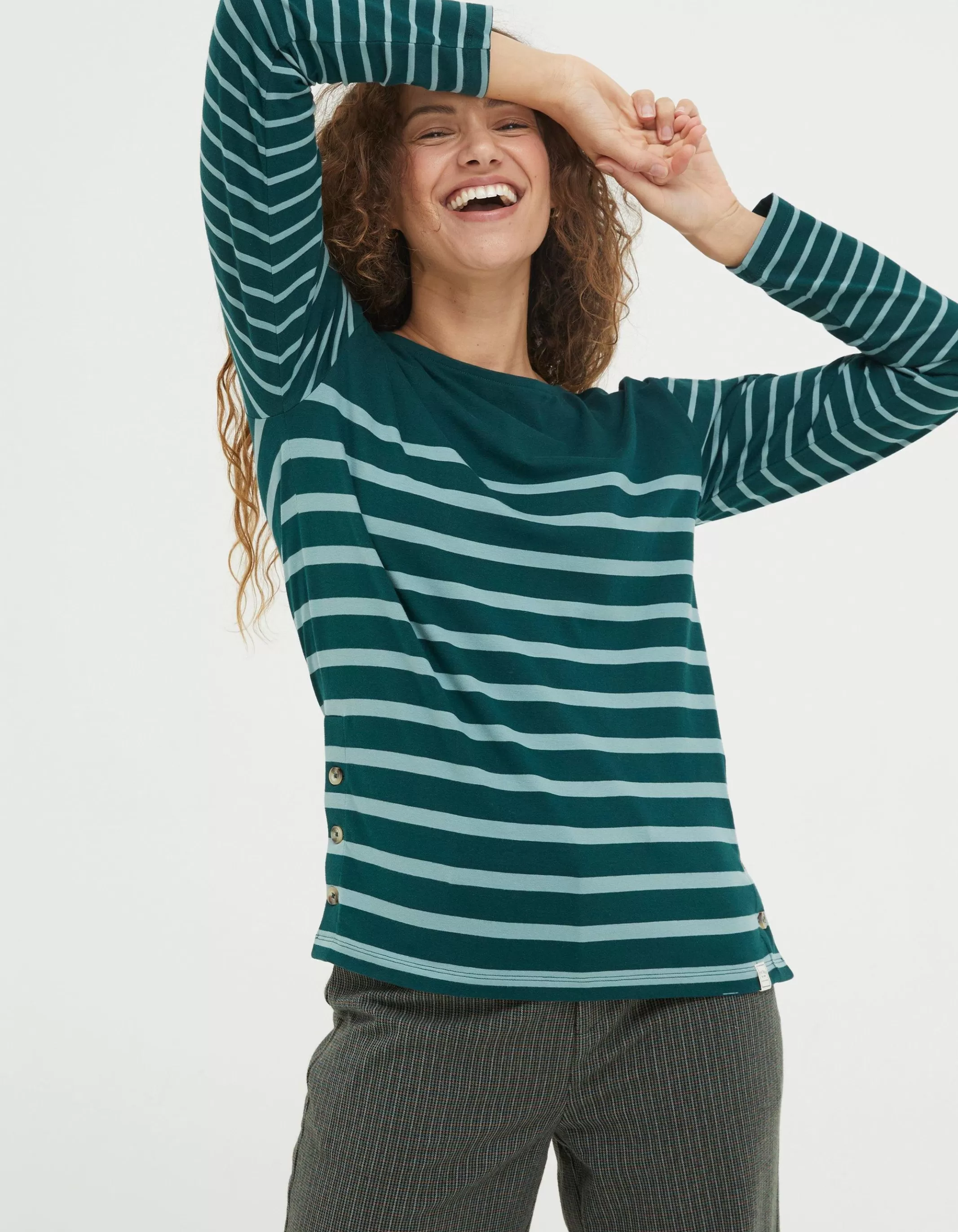 Best Sale FatFace Organic Cotton Button Breton Dark Green