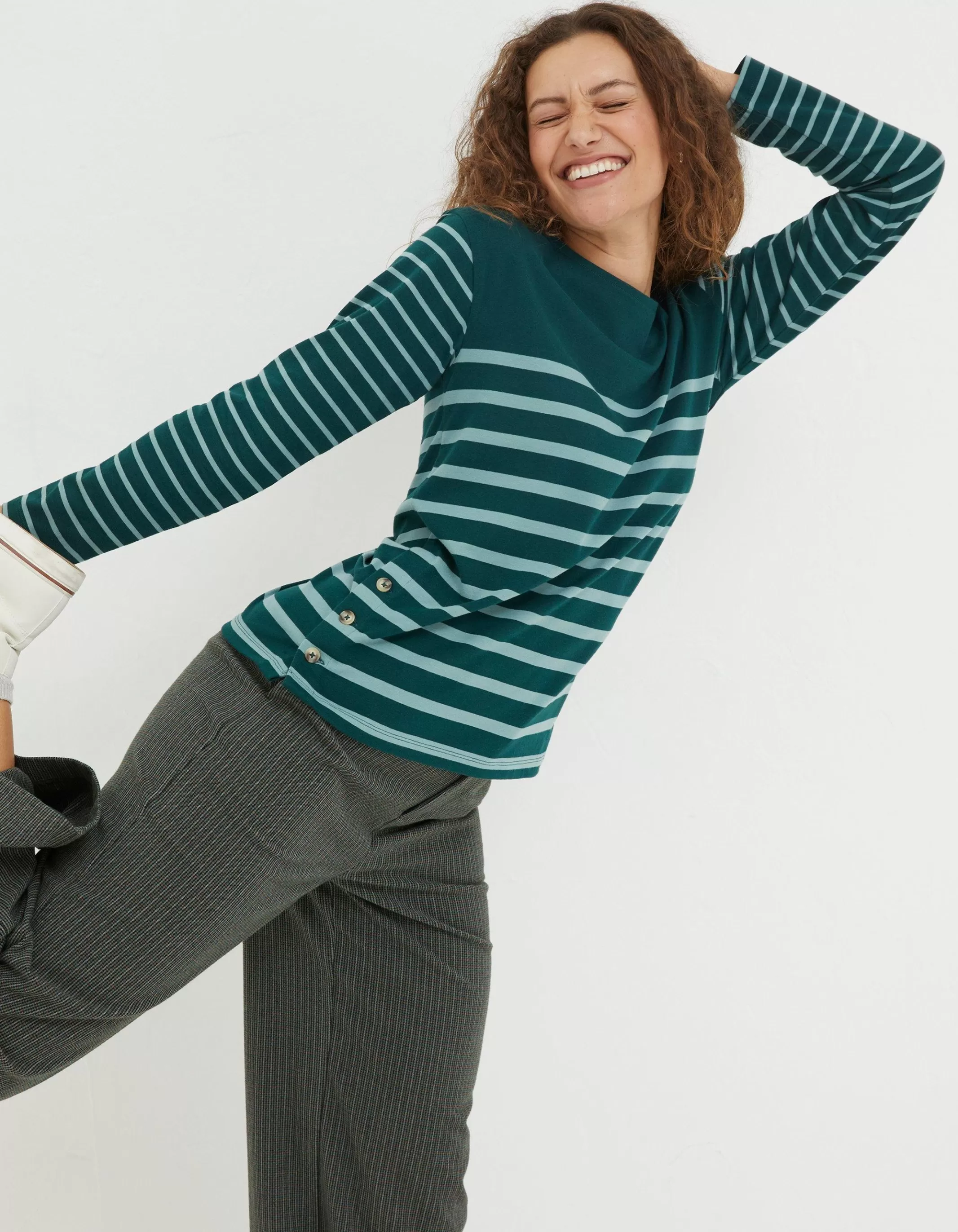 Best Sale FatFace Organic Cotton Button Breton Dark Green
