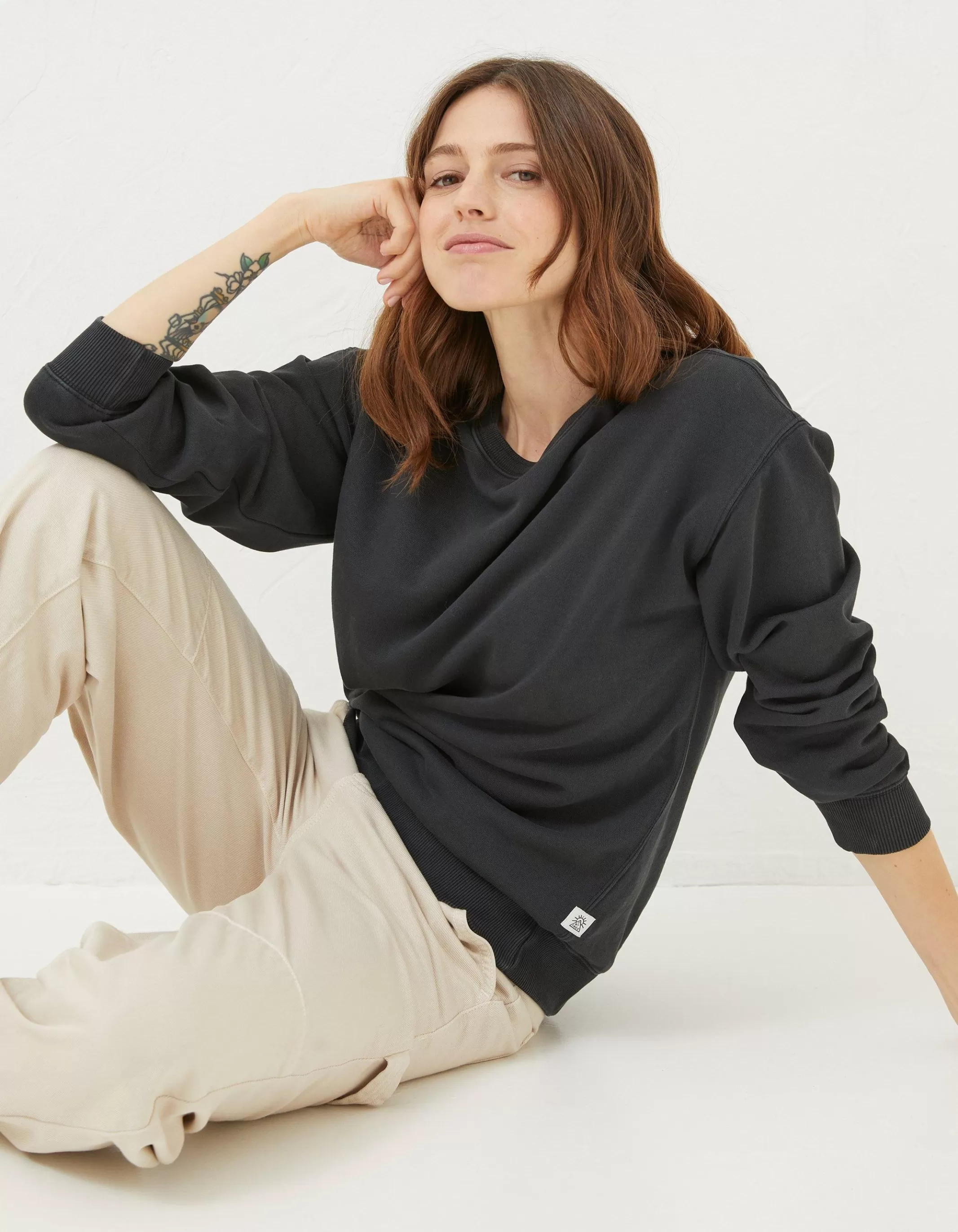 Online FatFace Organic Cotton Georgia Crew Sweatshirt Black