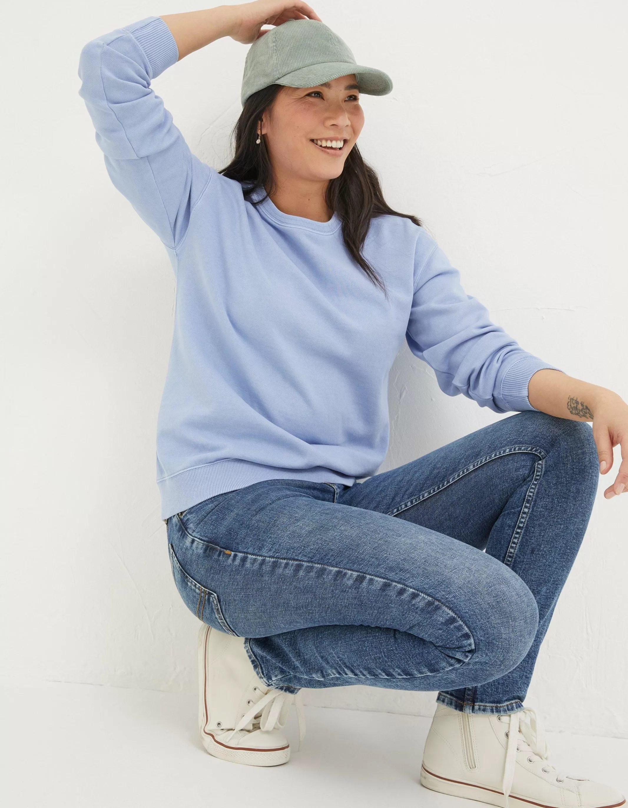 Store FatFace Organic Cotton Georgia Crew Sweatshirt Washed Blue