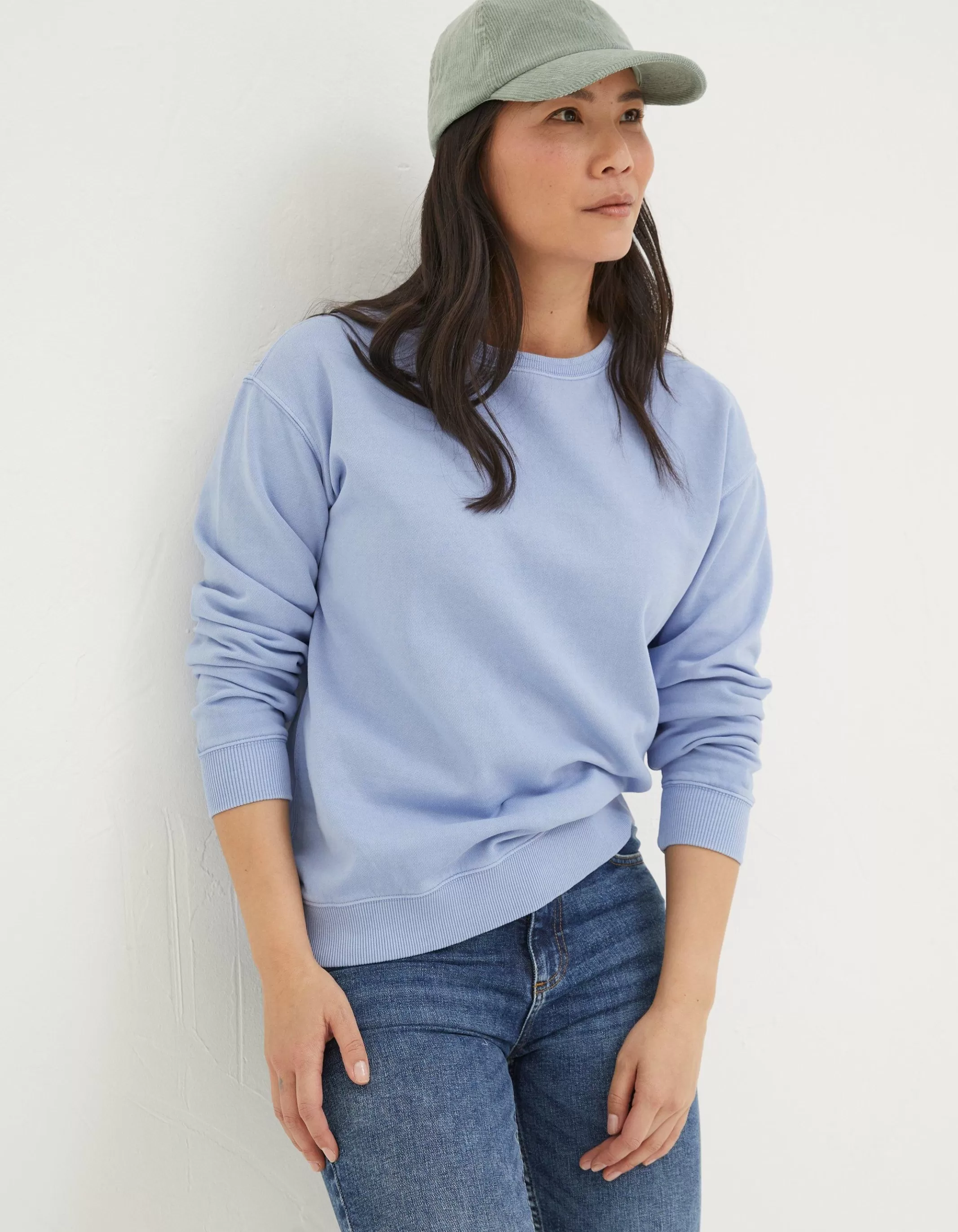 Store FatFace Organic Cotton Georgia Crew Sweatshirt Washed Blue