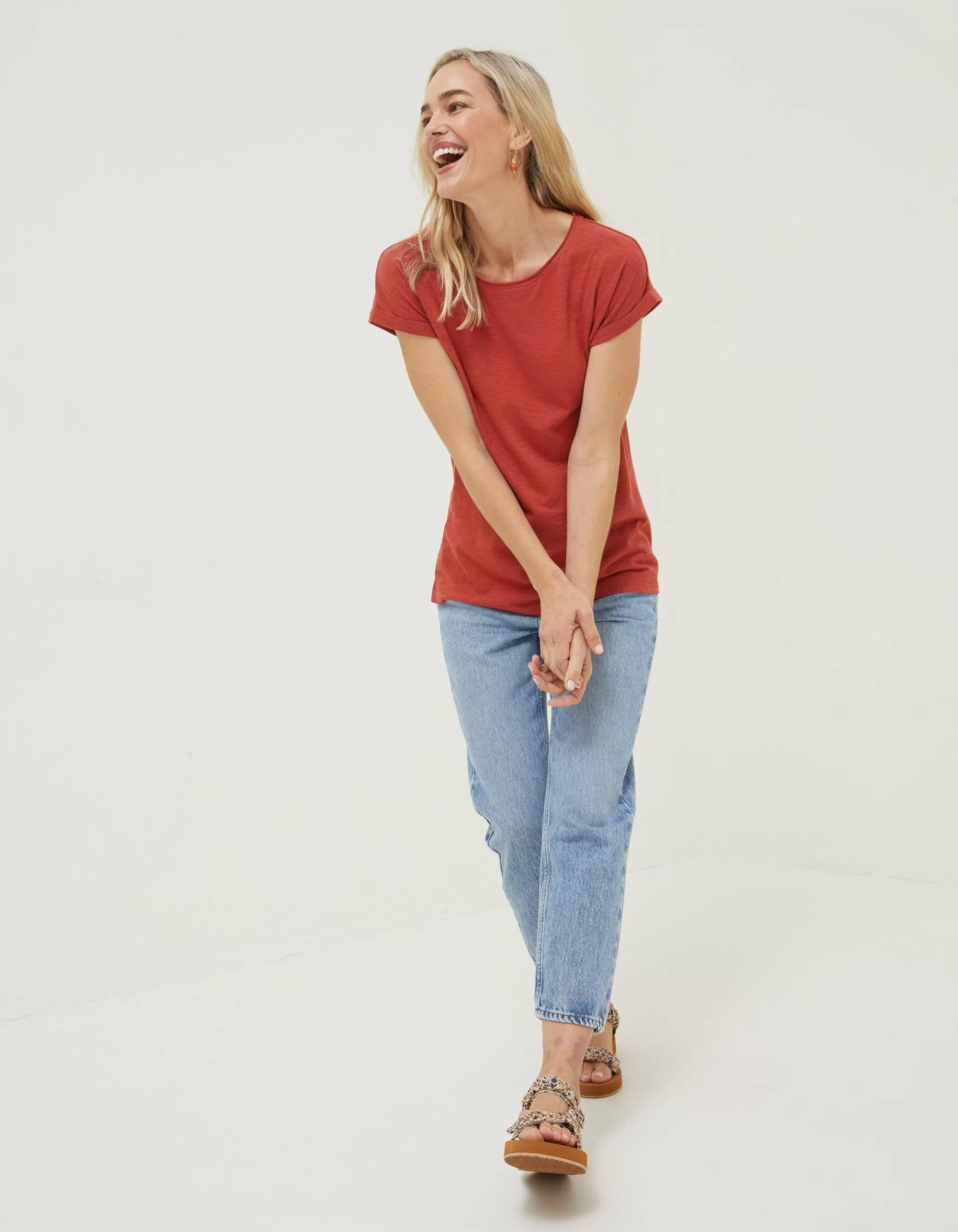 Hot FatFace Organic Cotton Ivy T Shirt Rust Red