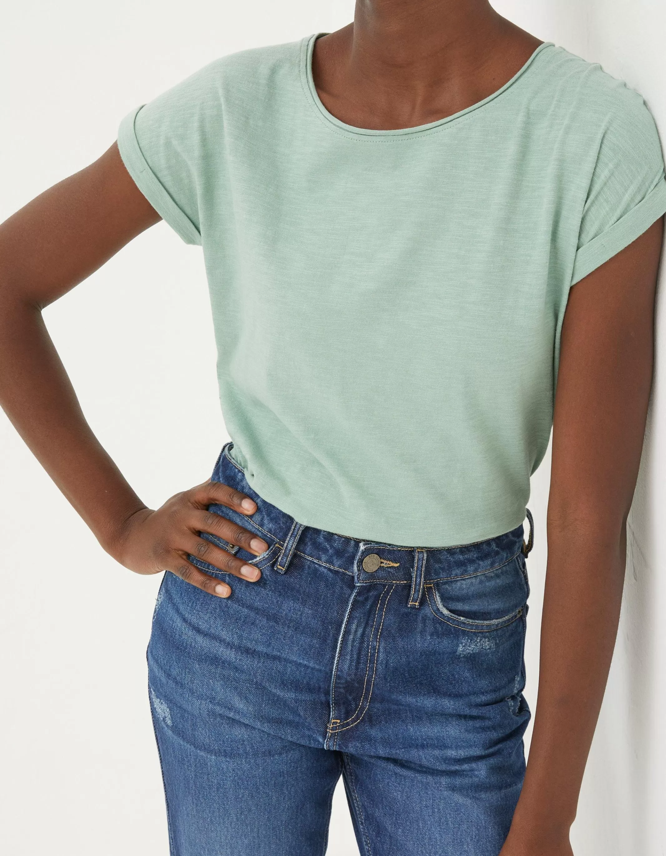 Hot FatFace Organic Cotton Ivy T Shirt Sage Green