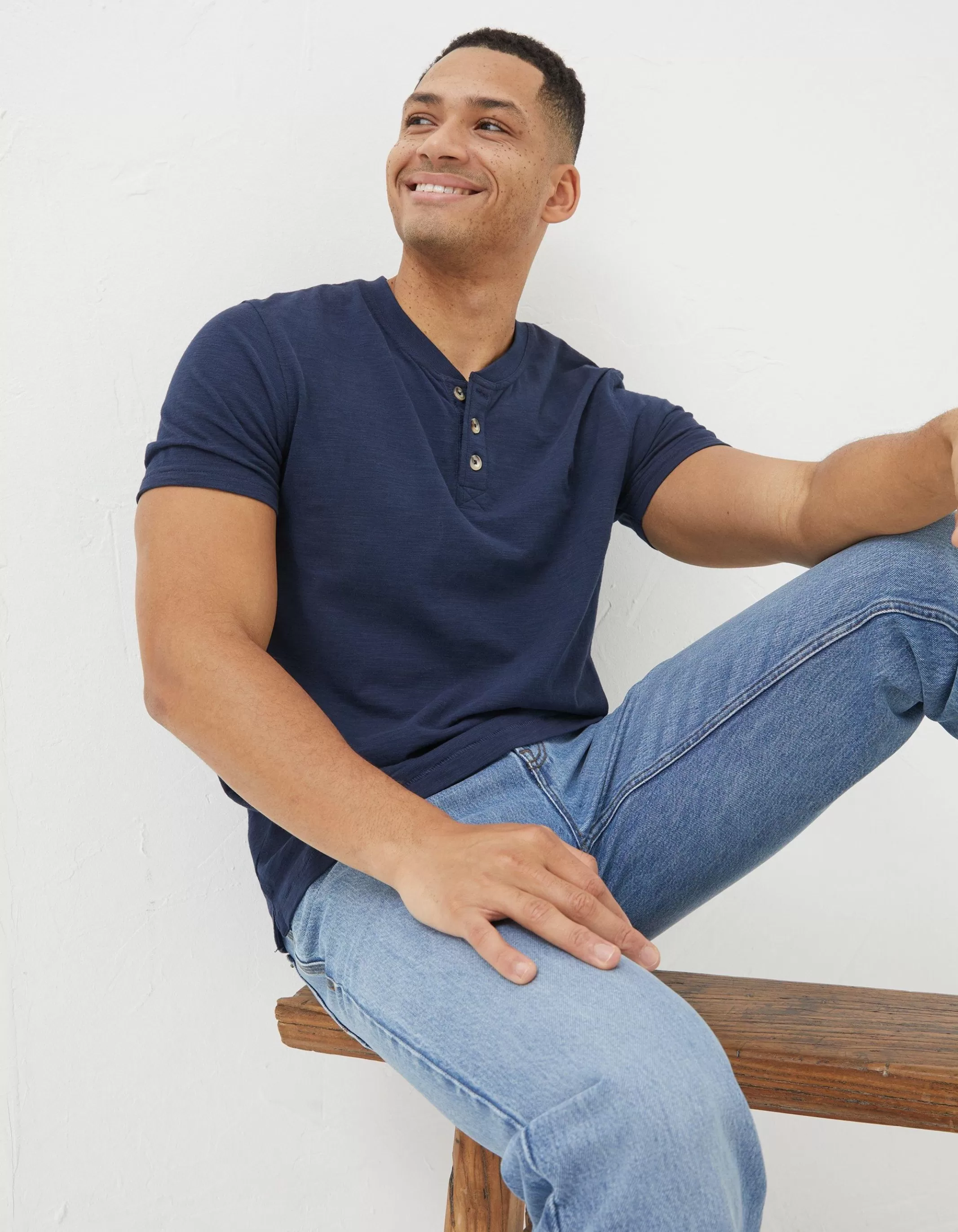 New FatFace Organic Cotton Woodside Slub Henley Navy