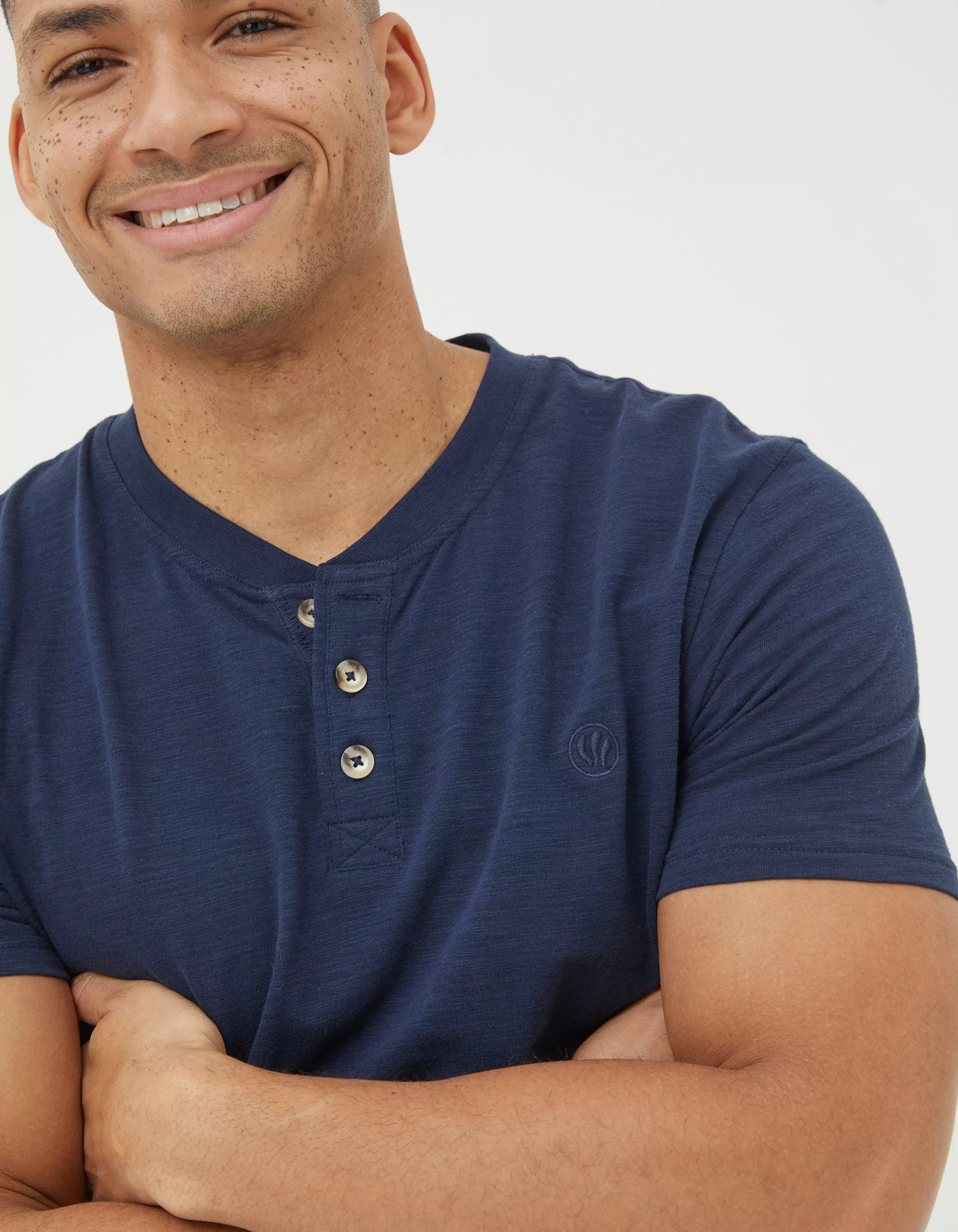 New FatFace Organic Cotton Woodside Slub Henley Navy