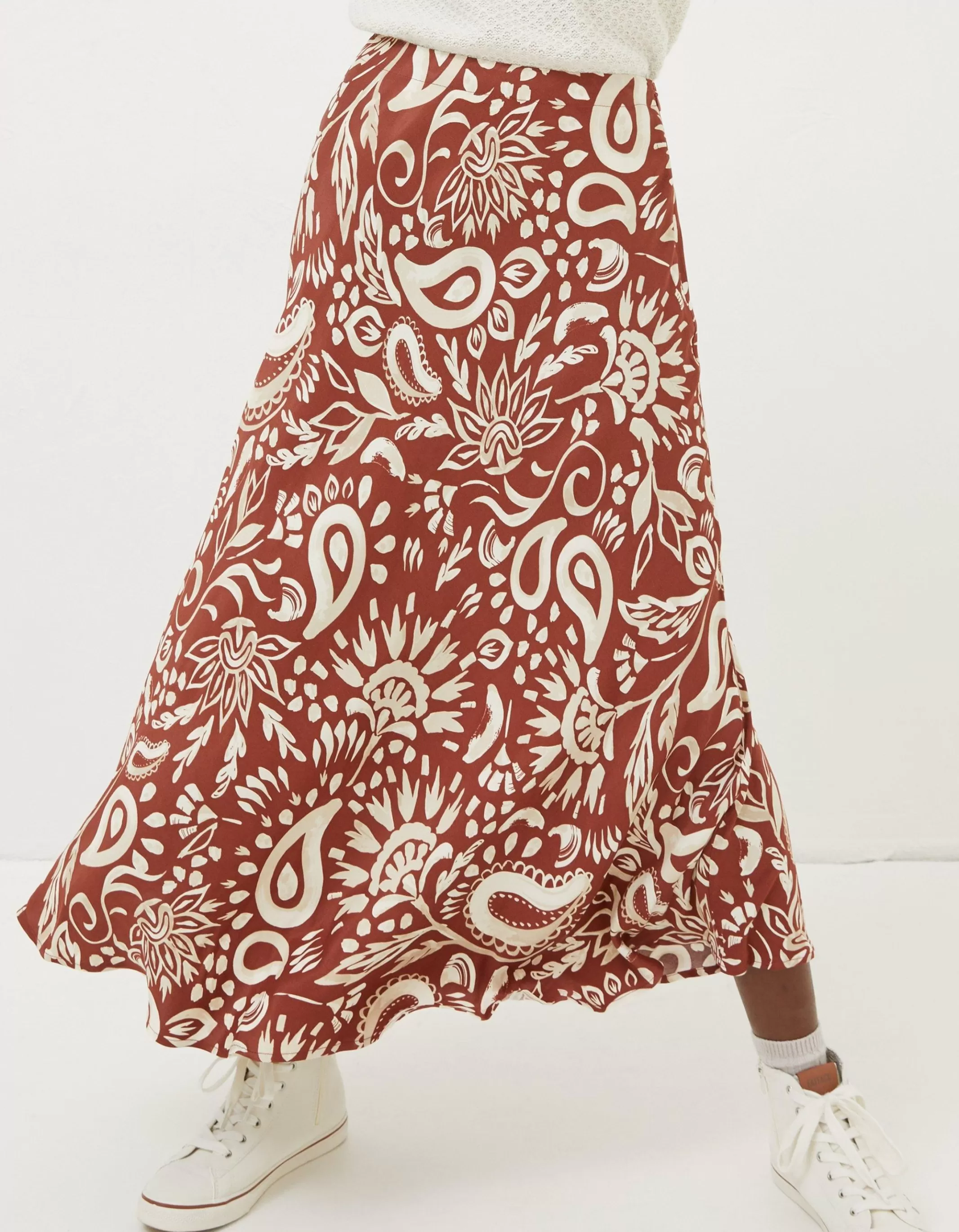 Outlet FatFace Pat Watercolour Midi Skirt Brown