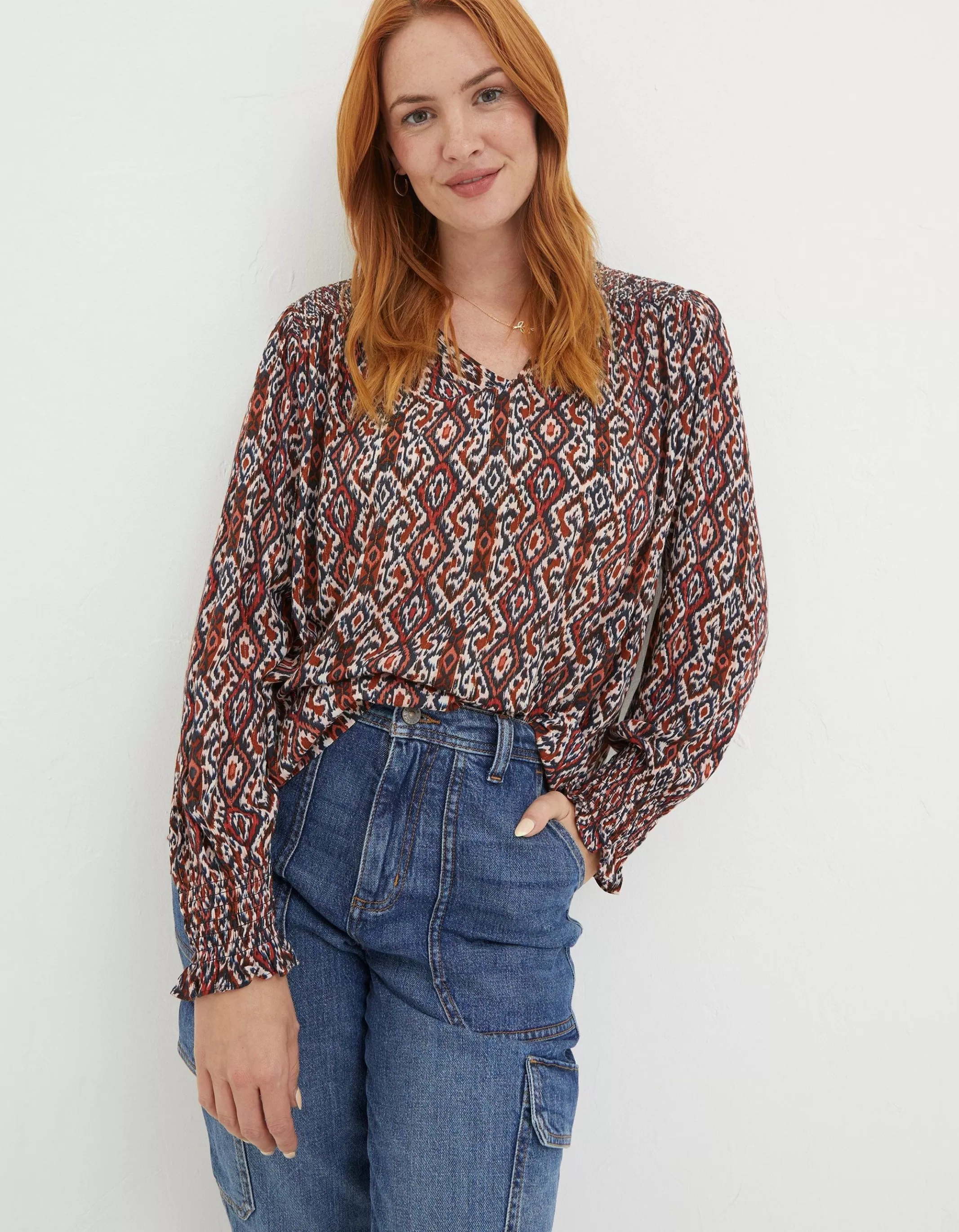 Clearance FatFace Patsy Ikat Geo Tunic Chestnut Brown