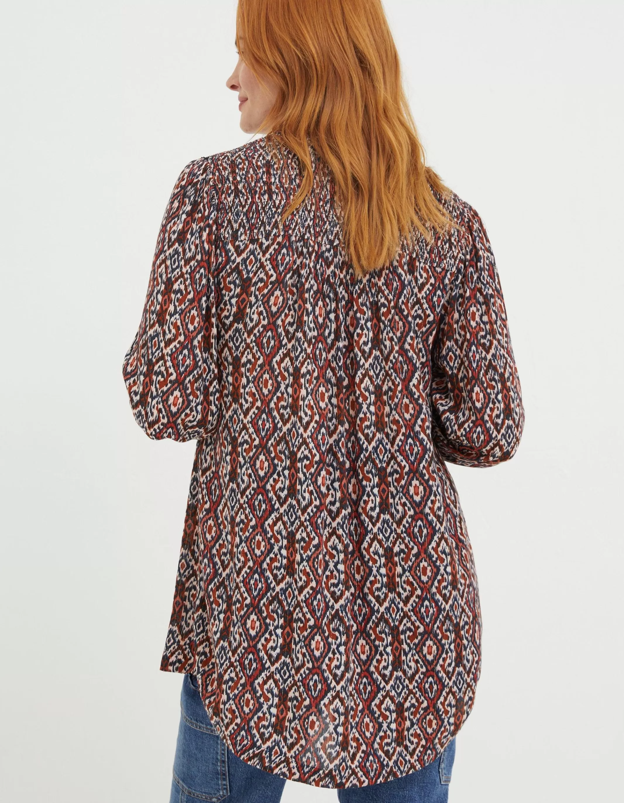 Clearance FatFace Patsy Ikat Geo Tunic Chestnut Brown