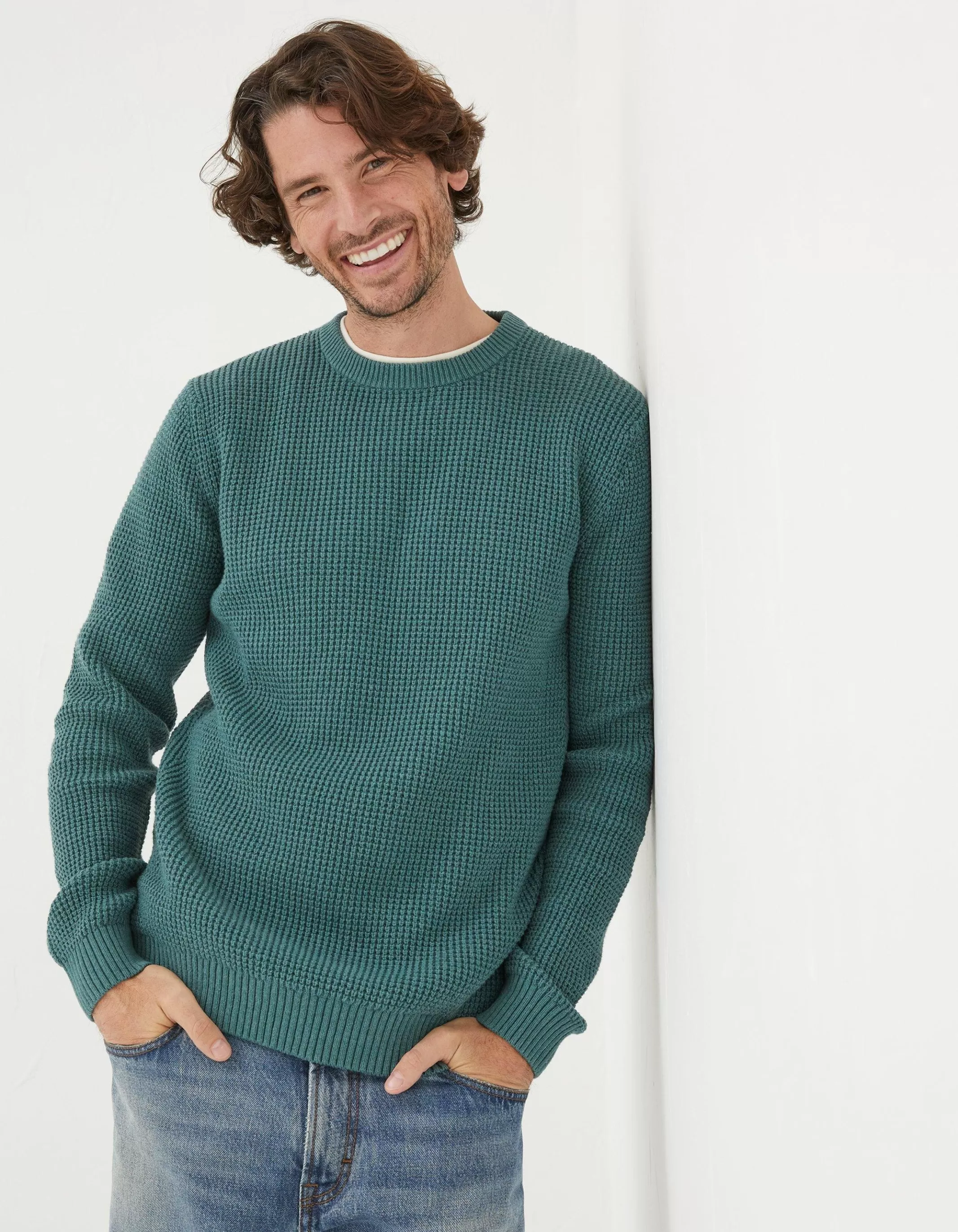 Best FatFace Pembrey Cotton Crew Neck Jumper Teal Green