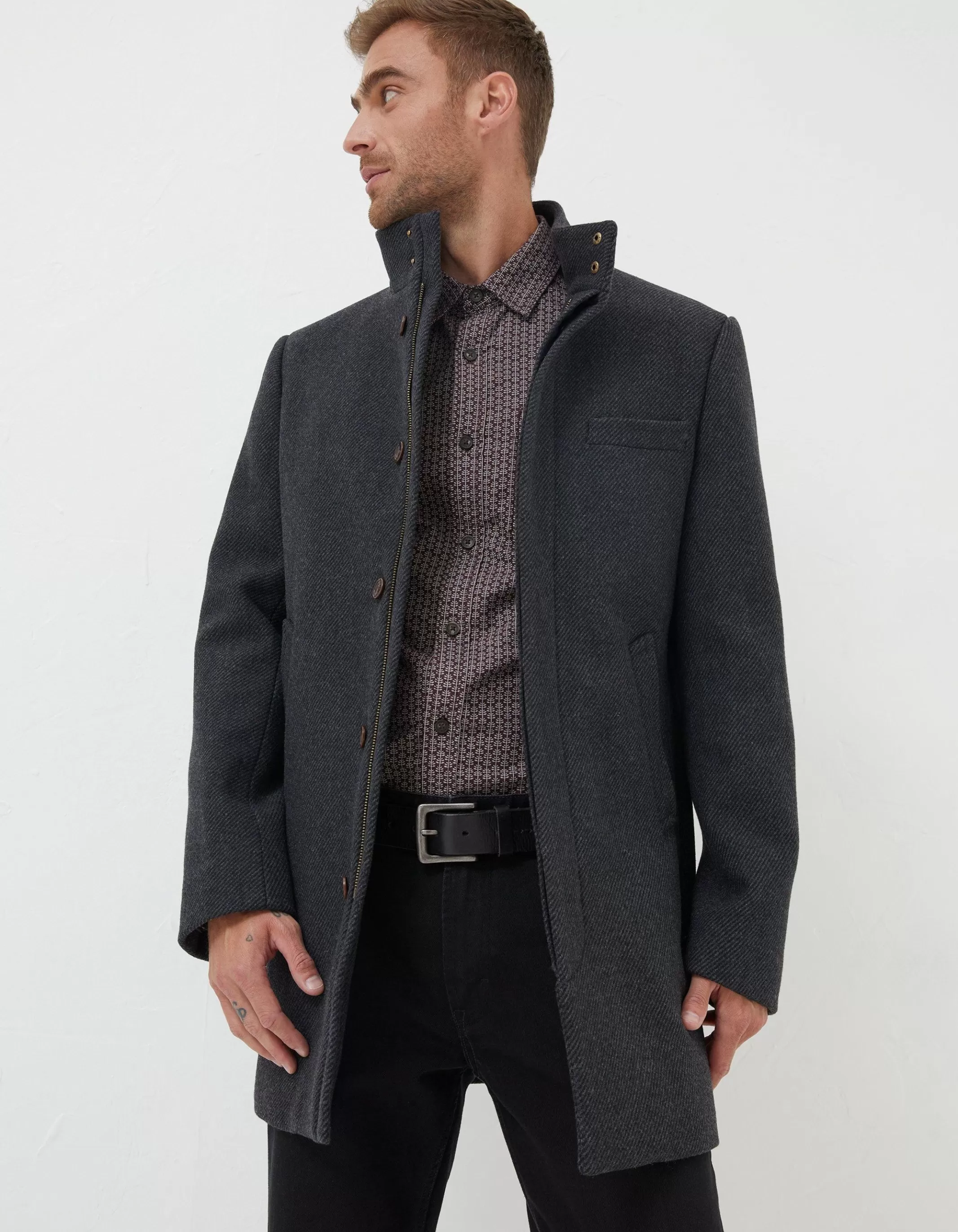 Flash Sale FatFace Pendeen Wool Blend Overcoat Dark Grey