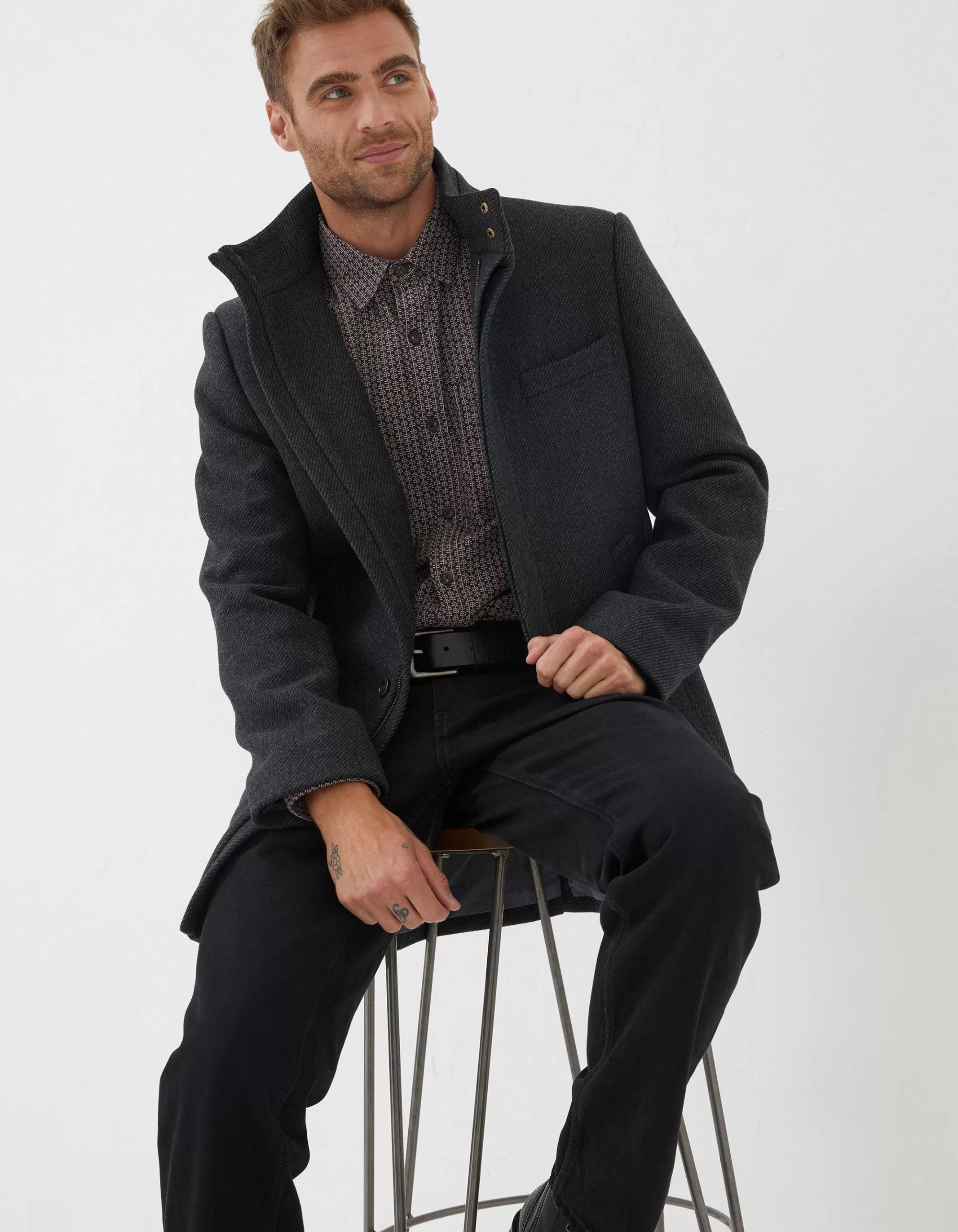 Flash Sale FatFace Pendeen Wool Blend Overcoat Dark Grey