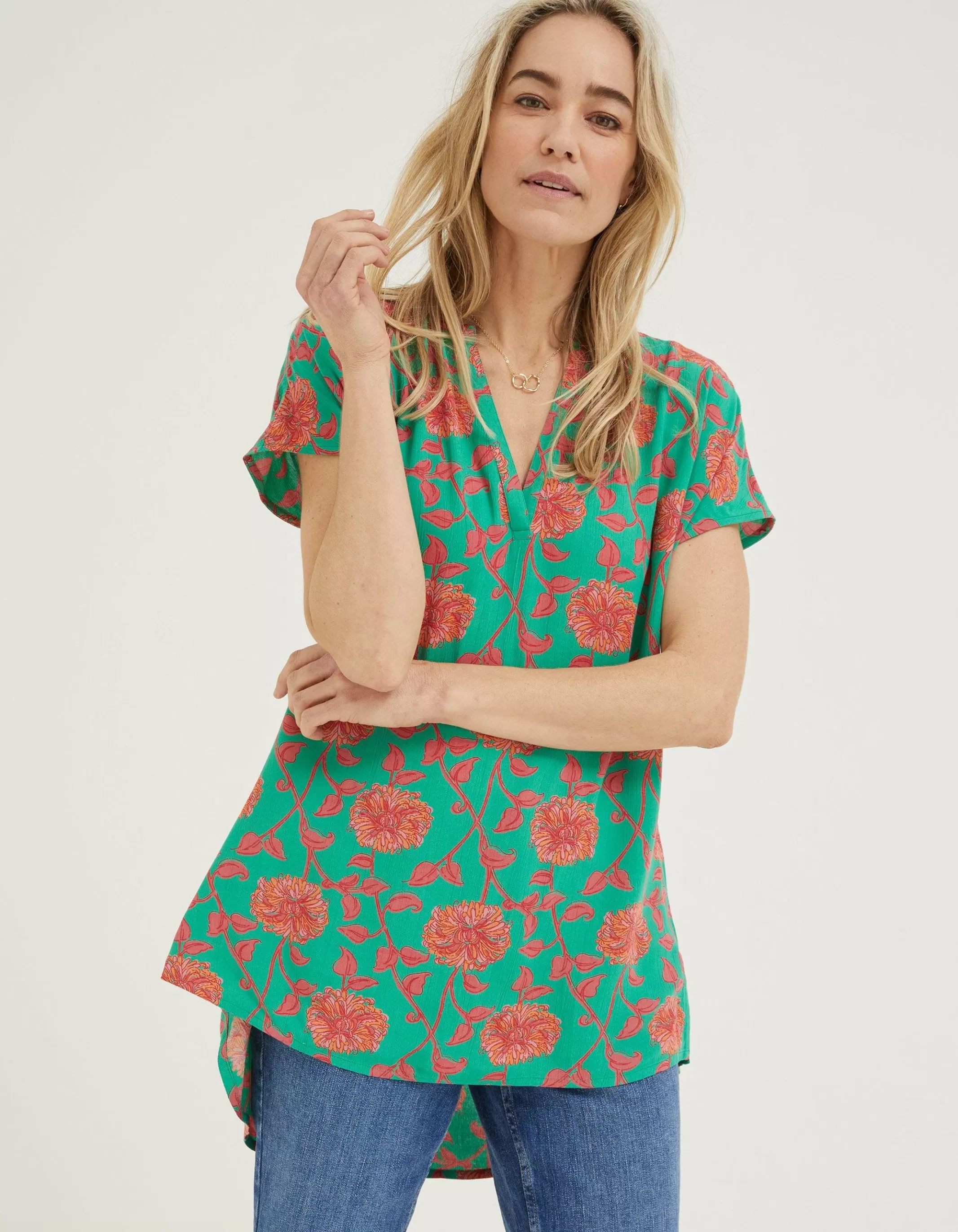 Flash Sale FatFace Piper Bali Blooms Tunic Bright Green