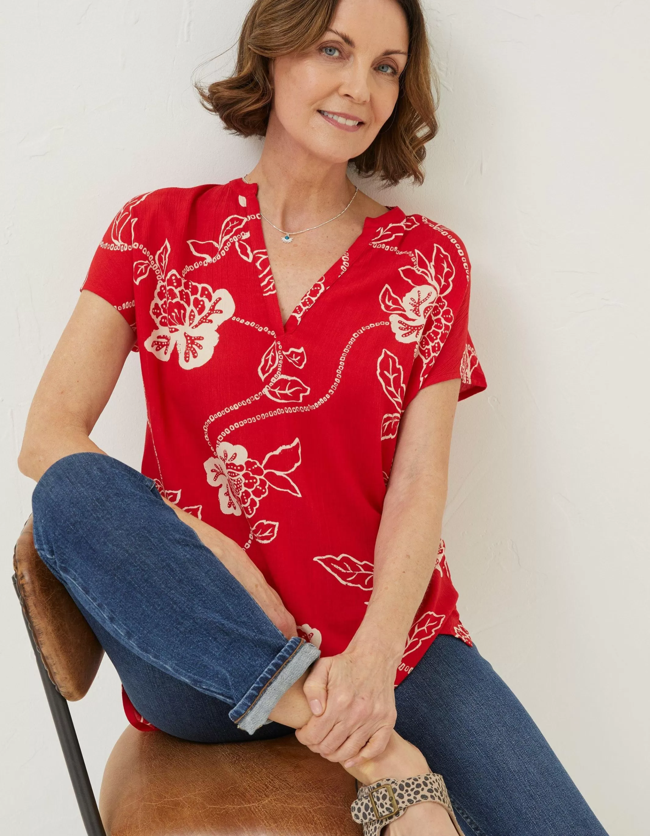 Fashion FatFace Piper Batik Red Tunic Tomato Red