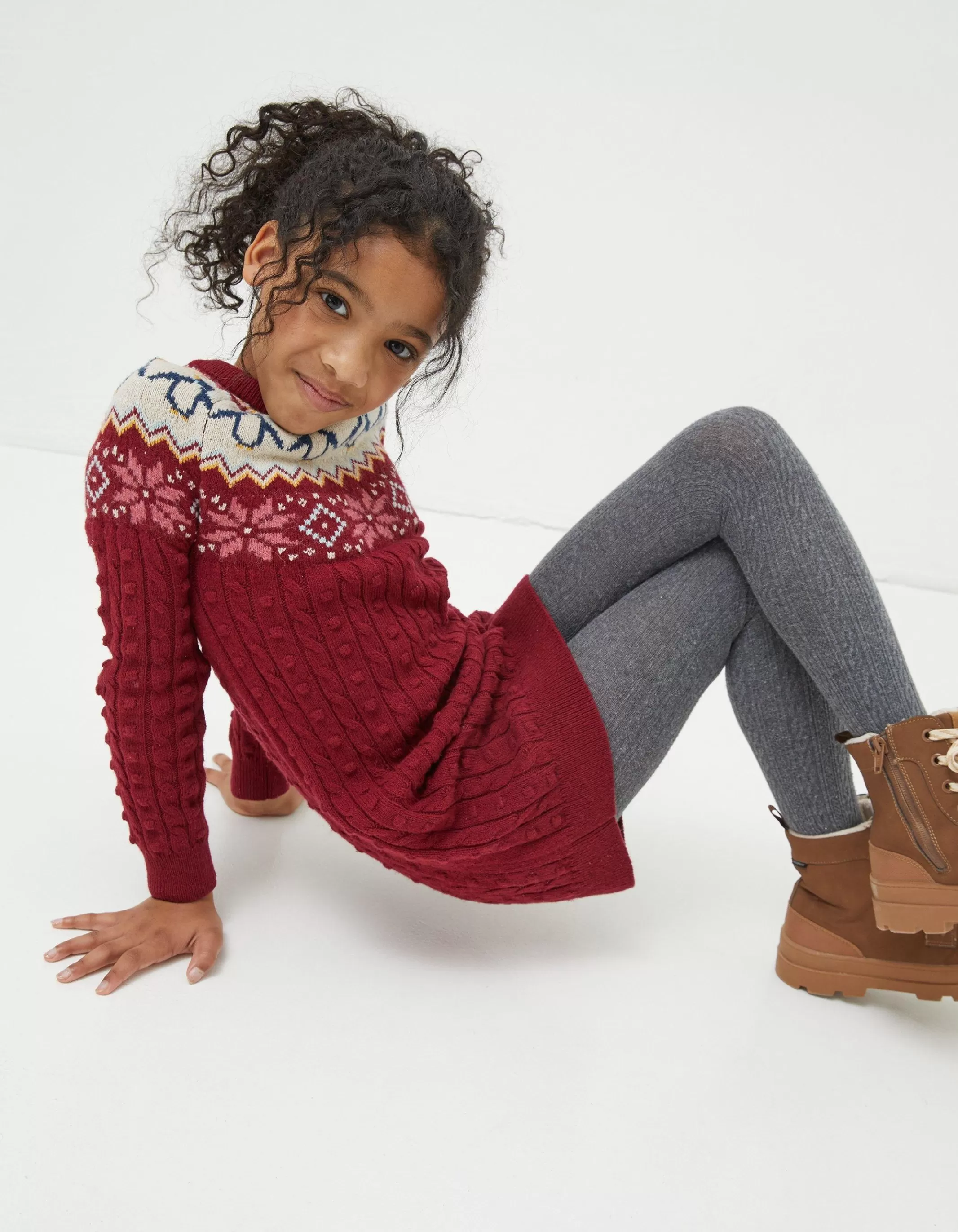 Fashion FatFace Pippa Penguin Knitted Jumper Dress Dark Red