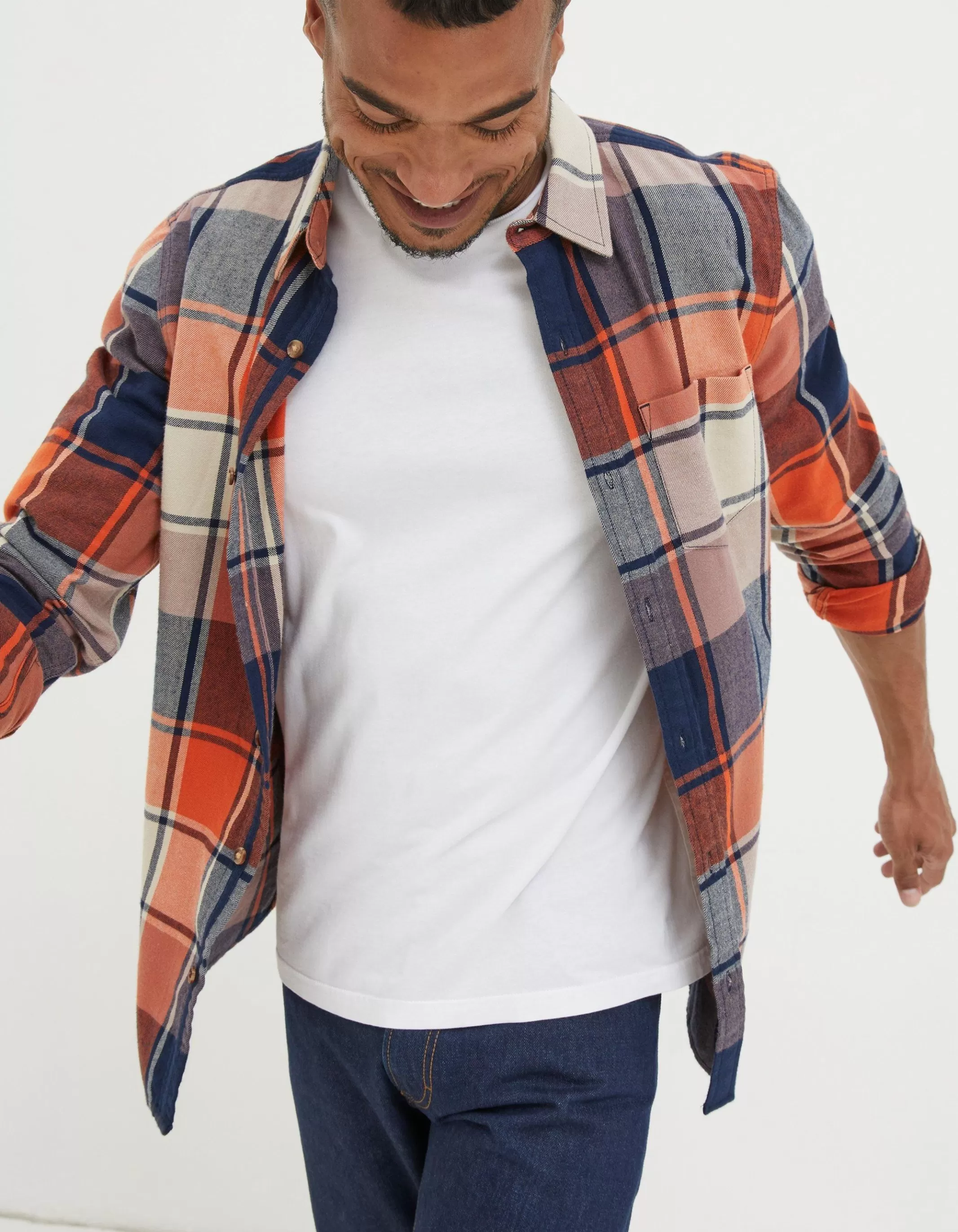 Cheap FatFace Poole Check Shirt Orange