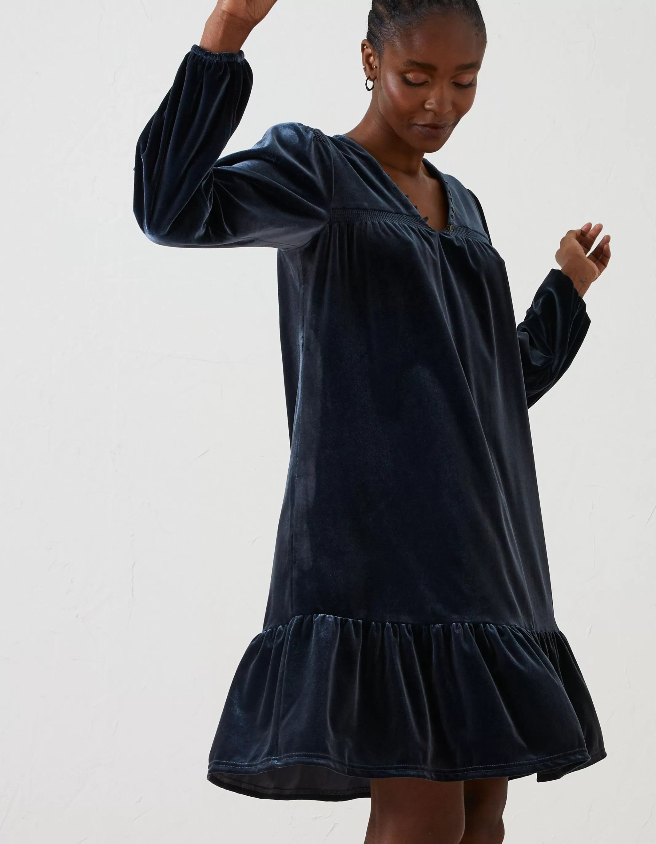 Cheap FatFace Poplar Velvet Swing Dress Dark Navy
