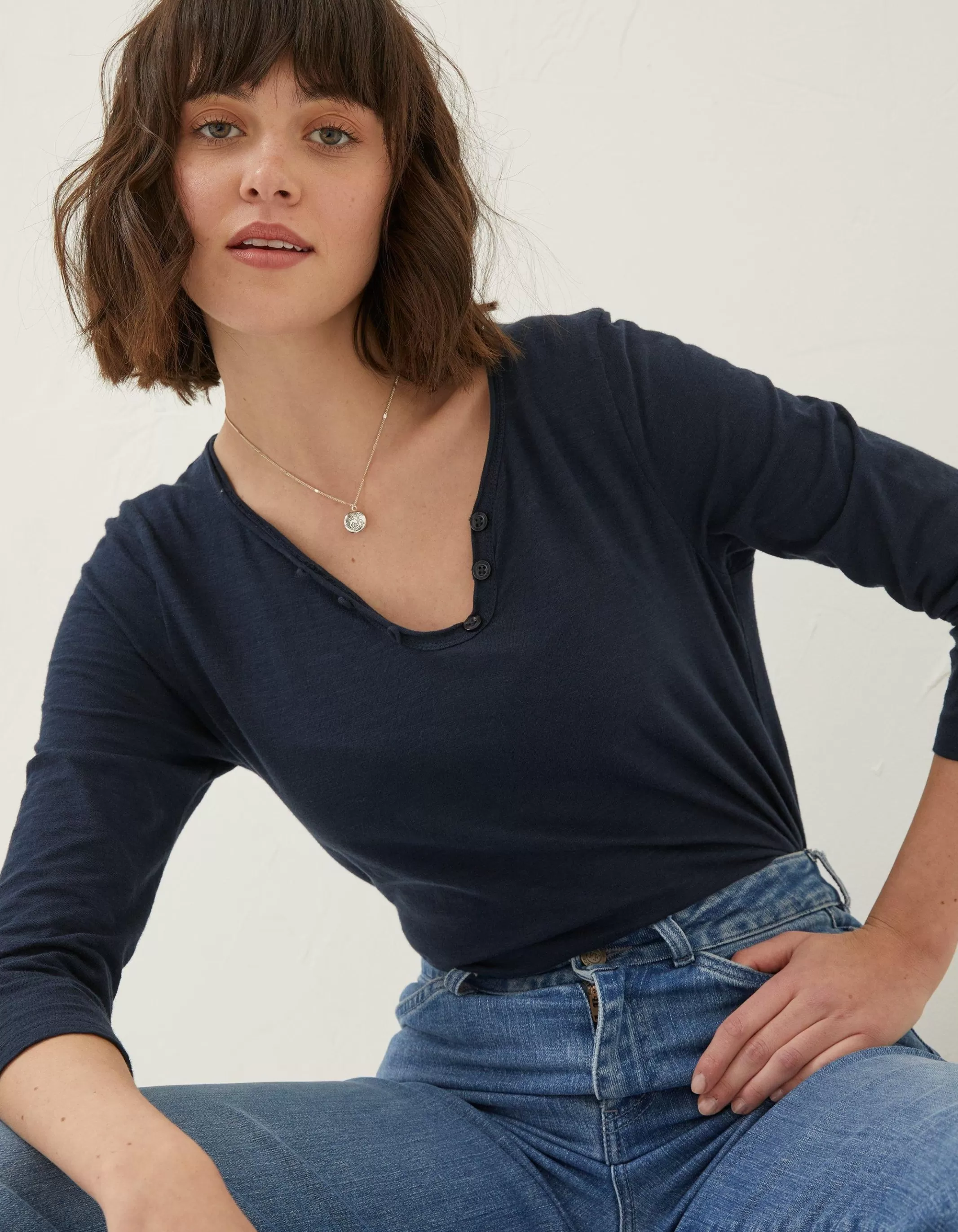 Outlet FatFace Porter Organic Cotton T Shirt Navy