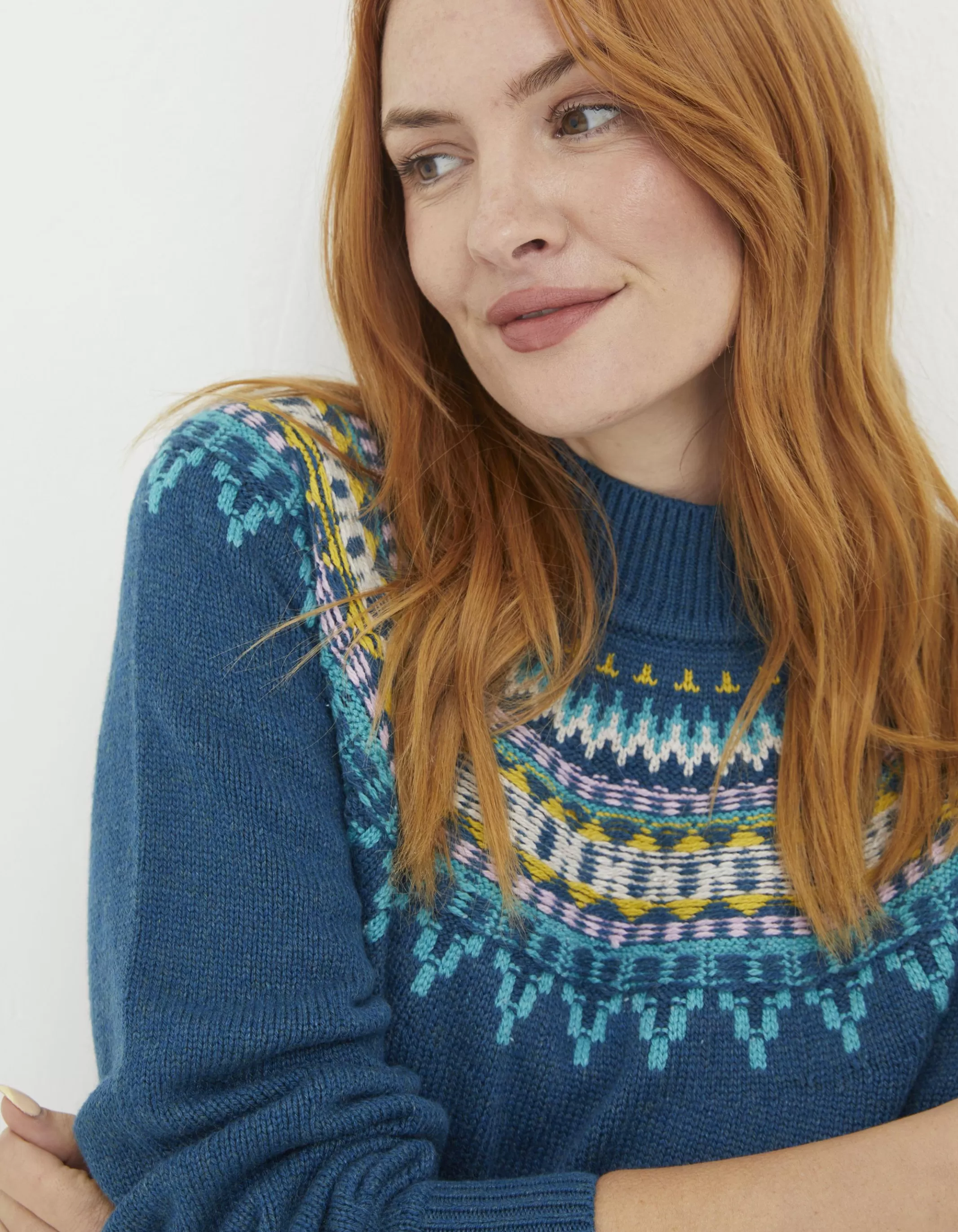 Shop FatFace Porth Fairisle Jumper Teal Blue