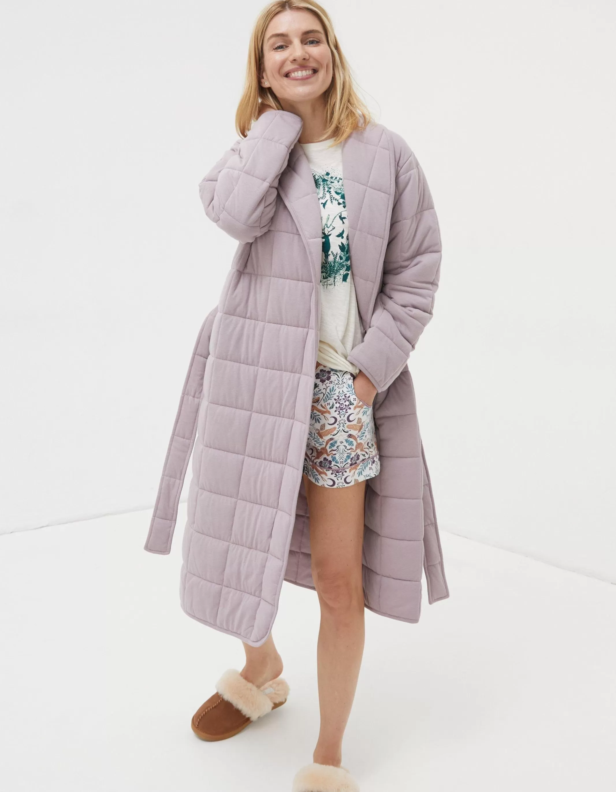 Outlet FatFace Quilted Dressing Gown Lilac