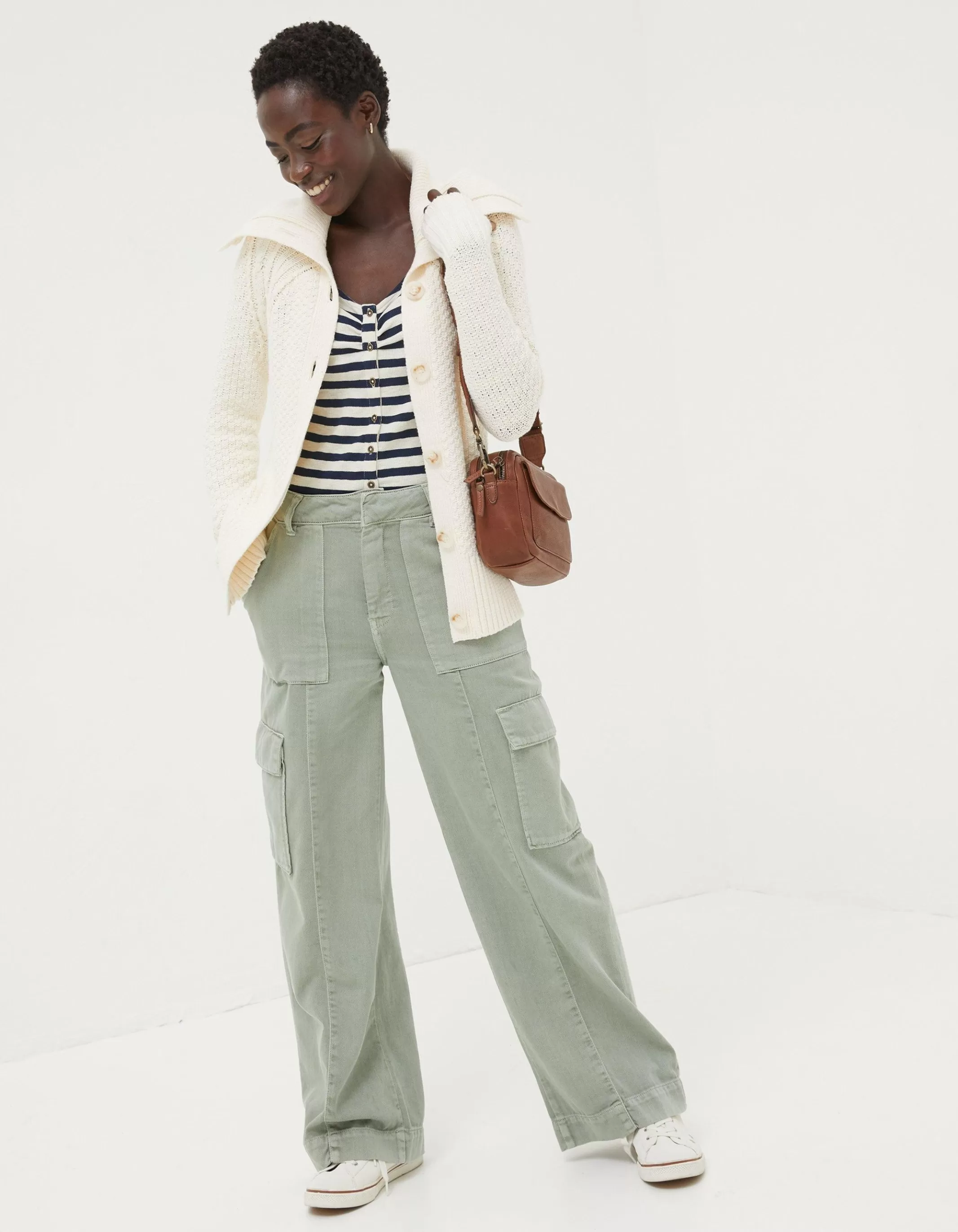Hot FatFace Raya Collared Cardigan Ivory