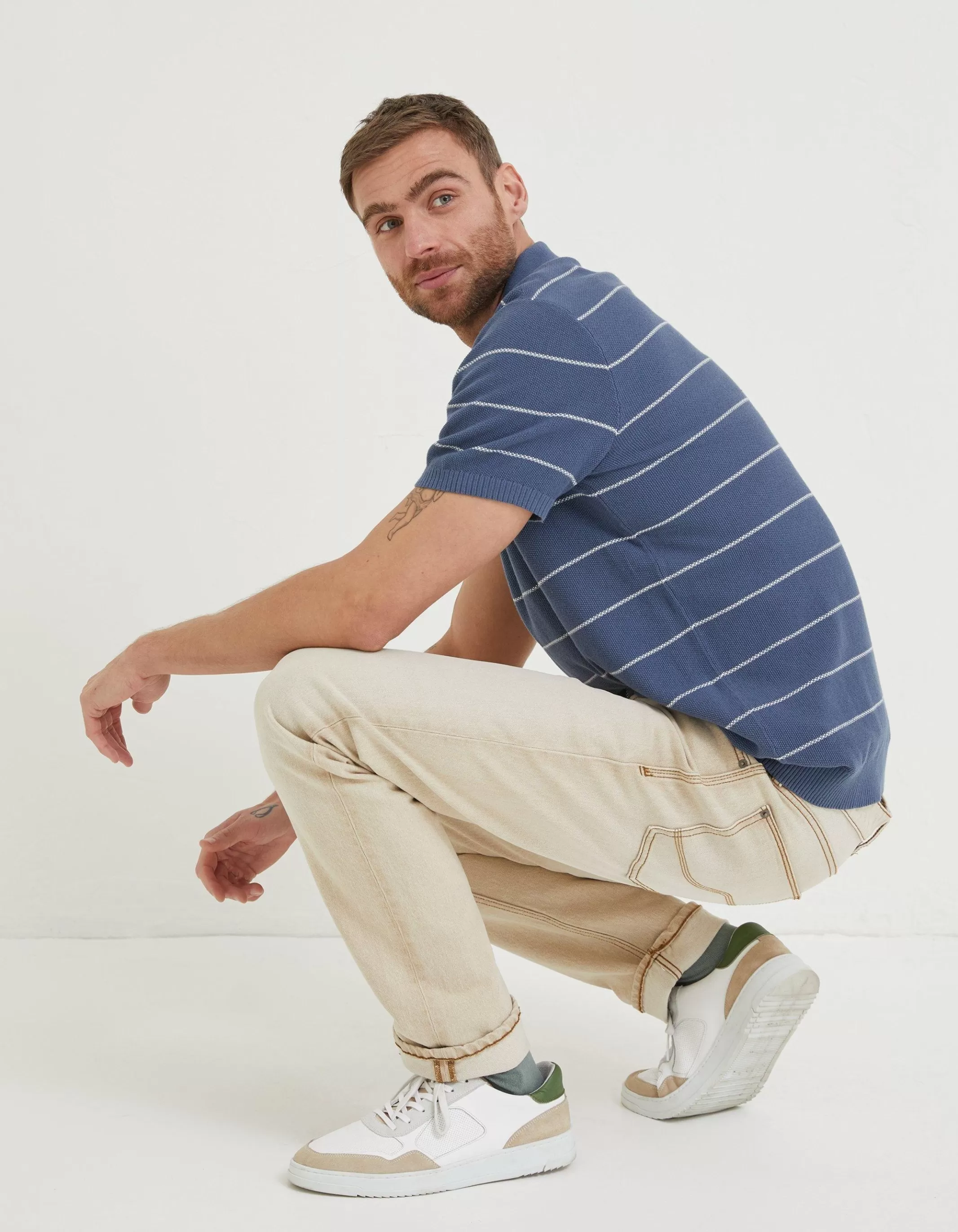 Hot FatFace Ripon Stripe Polo Chambray Blue