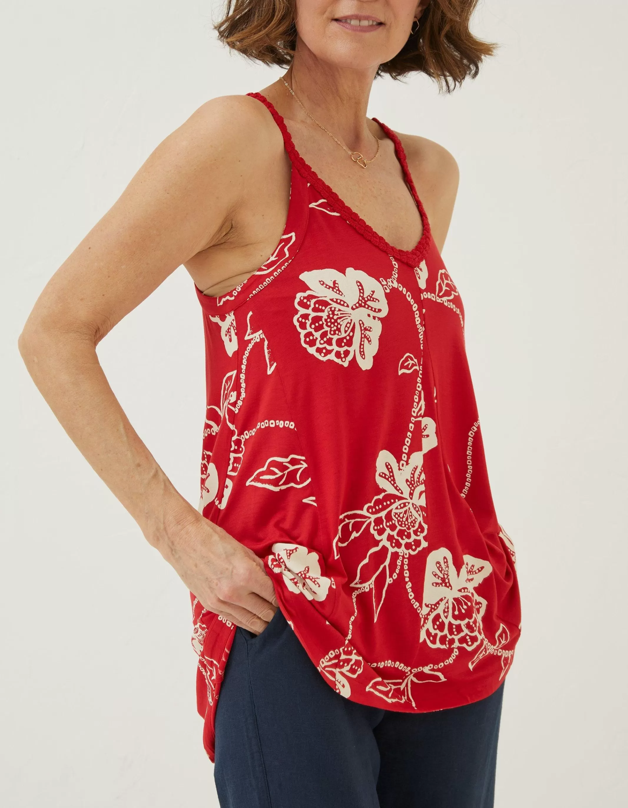 Outlet FatFace Rosie Batik Longline Top Tomato Red
