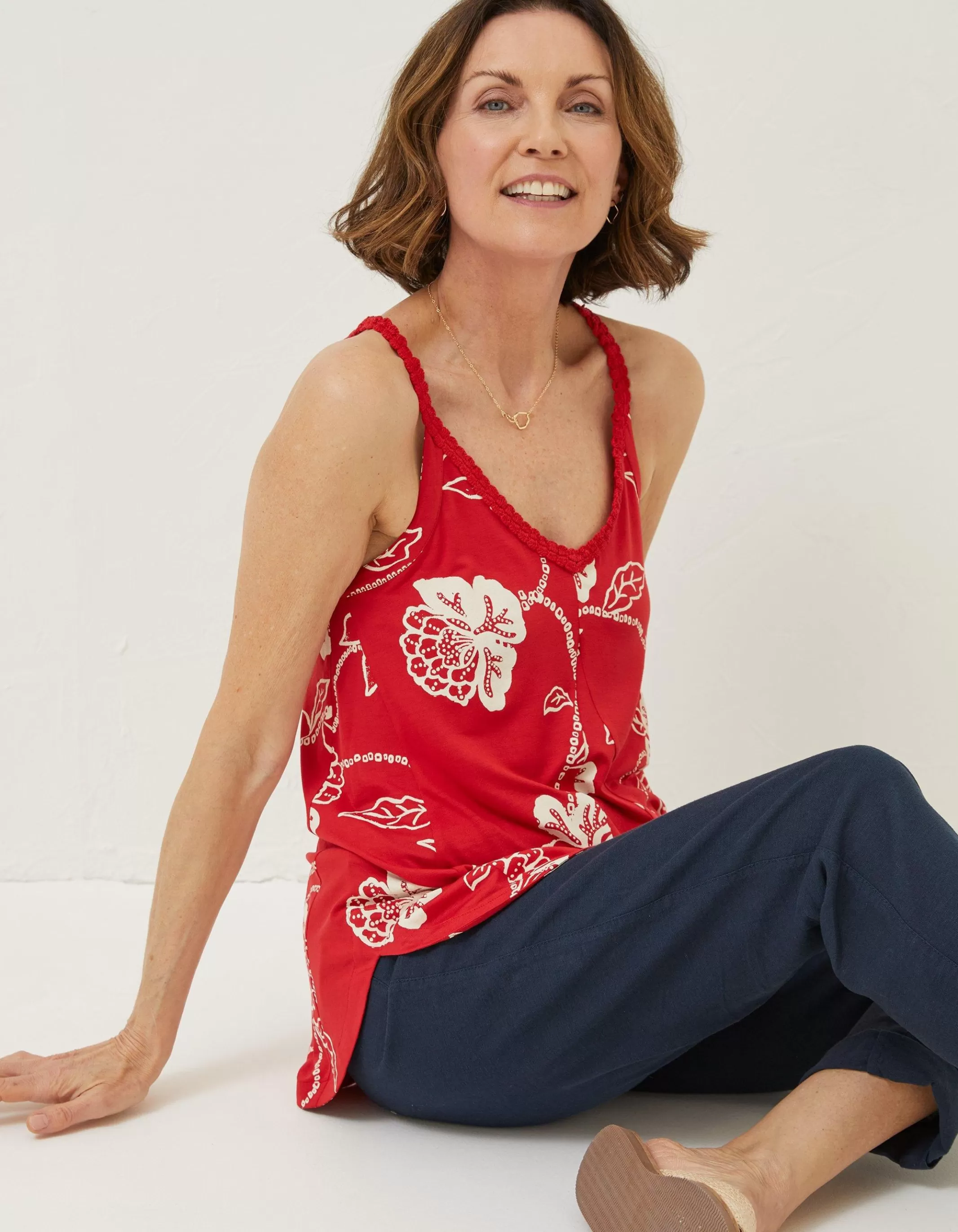 Outlet FatFace Rosie Batik Longline Top Tomato Red