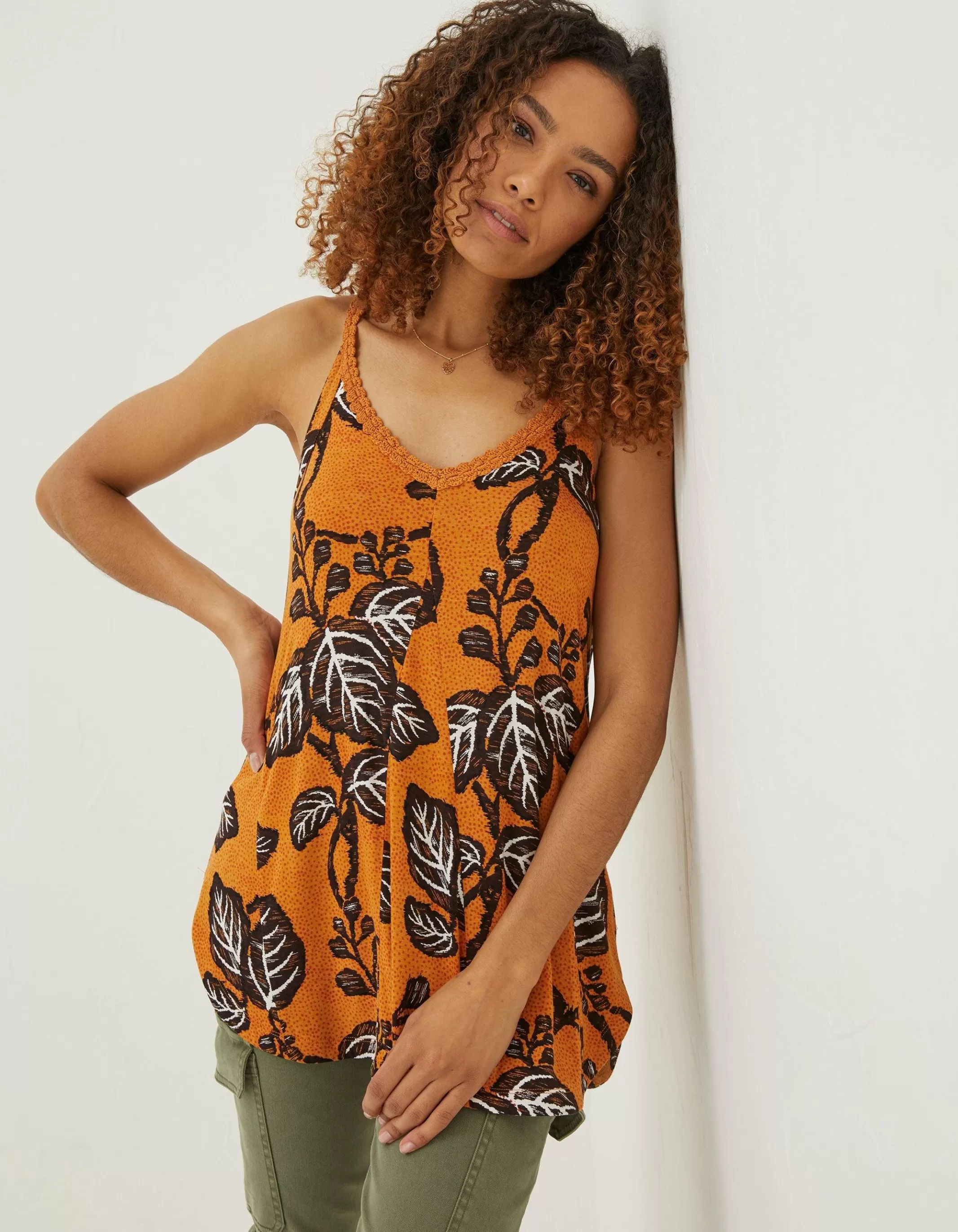 Best FatFace Rosie Vine Floral Tunic Top Golden Yellow