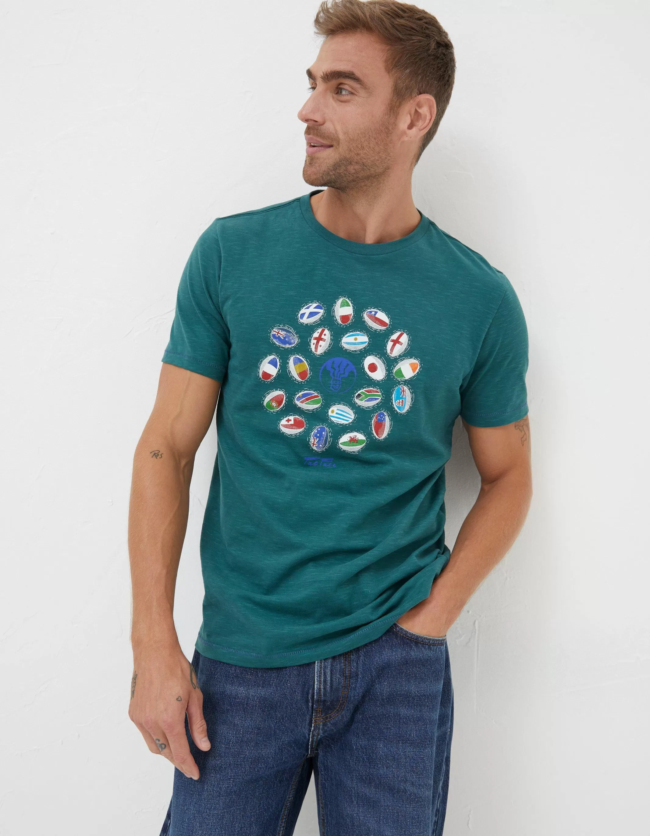 Shop FatFace Rugby Ball Flags T-Shirt Jade Green