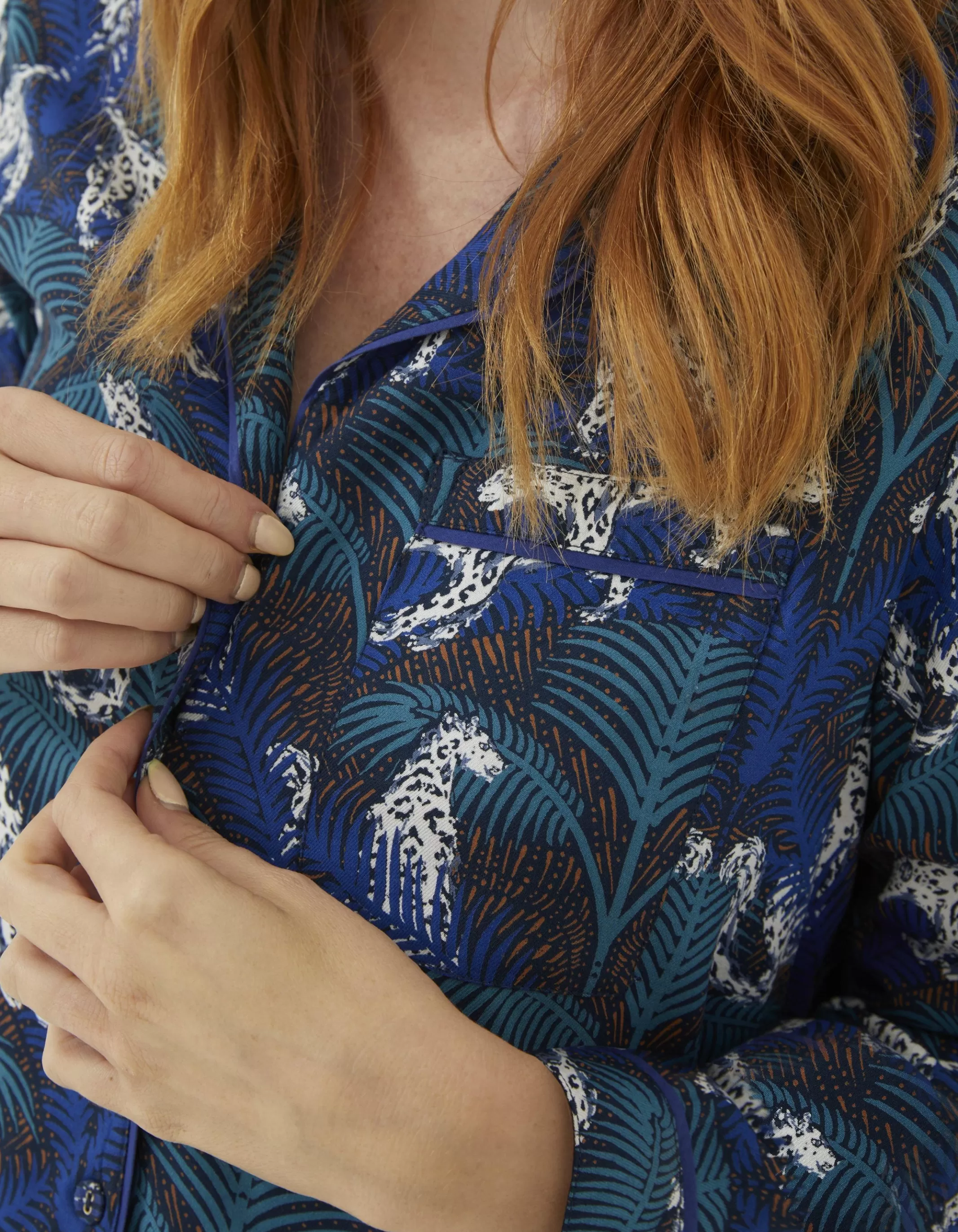 Cheap FatFace Sadie Snow Leopard Pyjama Top Cobalt Blue