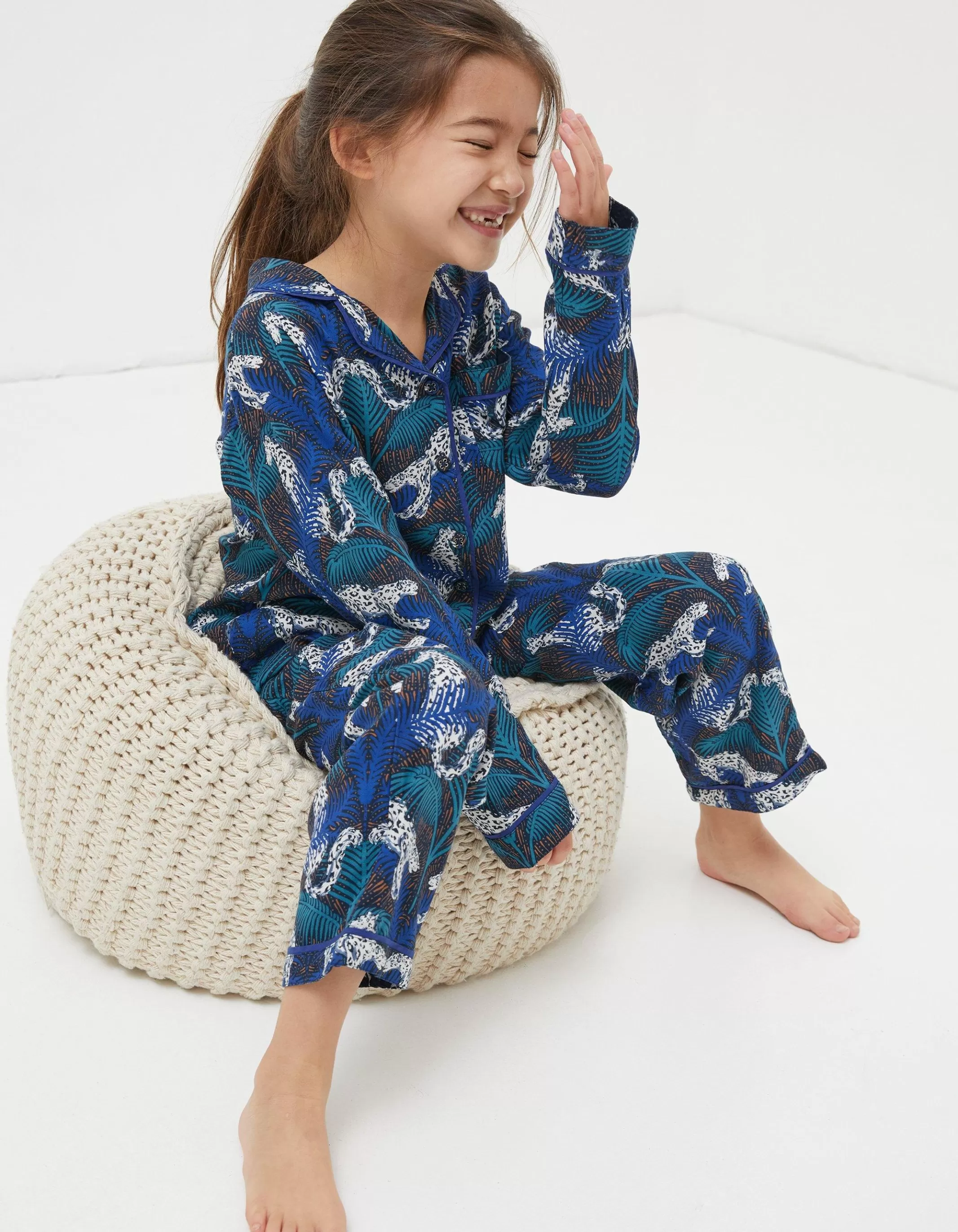 Cheap FatFace Sadie Snow Leopard Woven Pyjama Set Navy