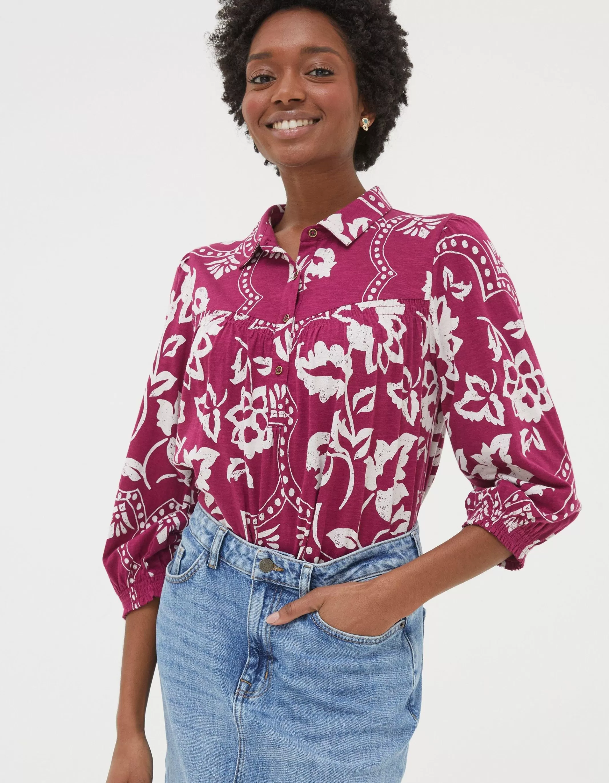 Cheap FatFace Sadie Wallpaper Shirt Purple