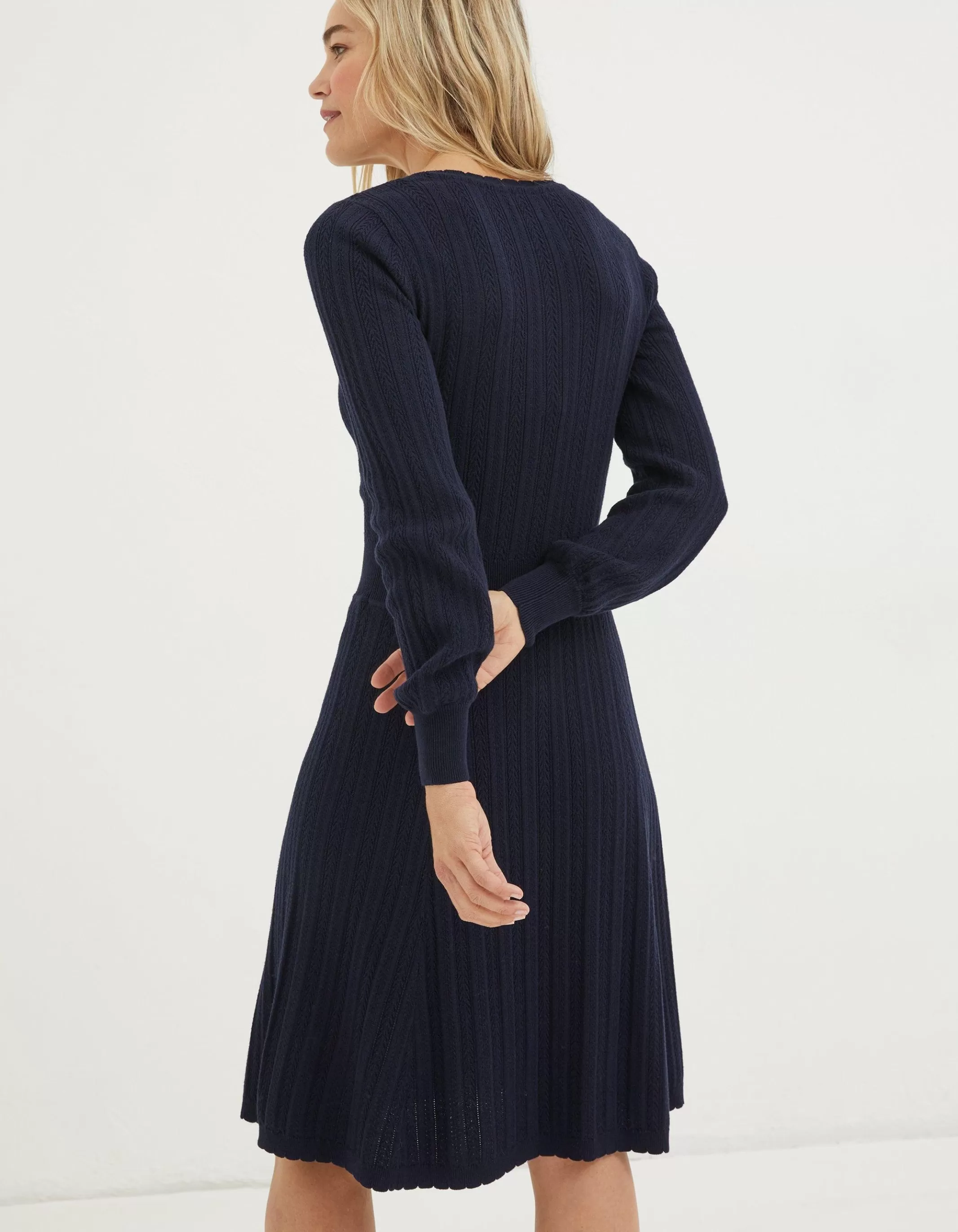 Sale FatFace Saffron Knitted Skater Dress Navy