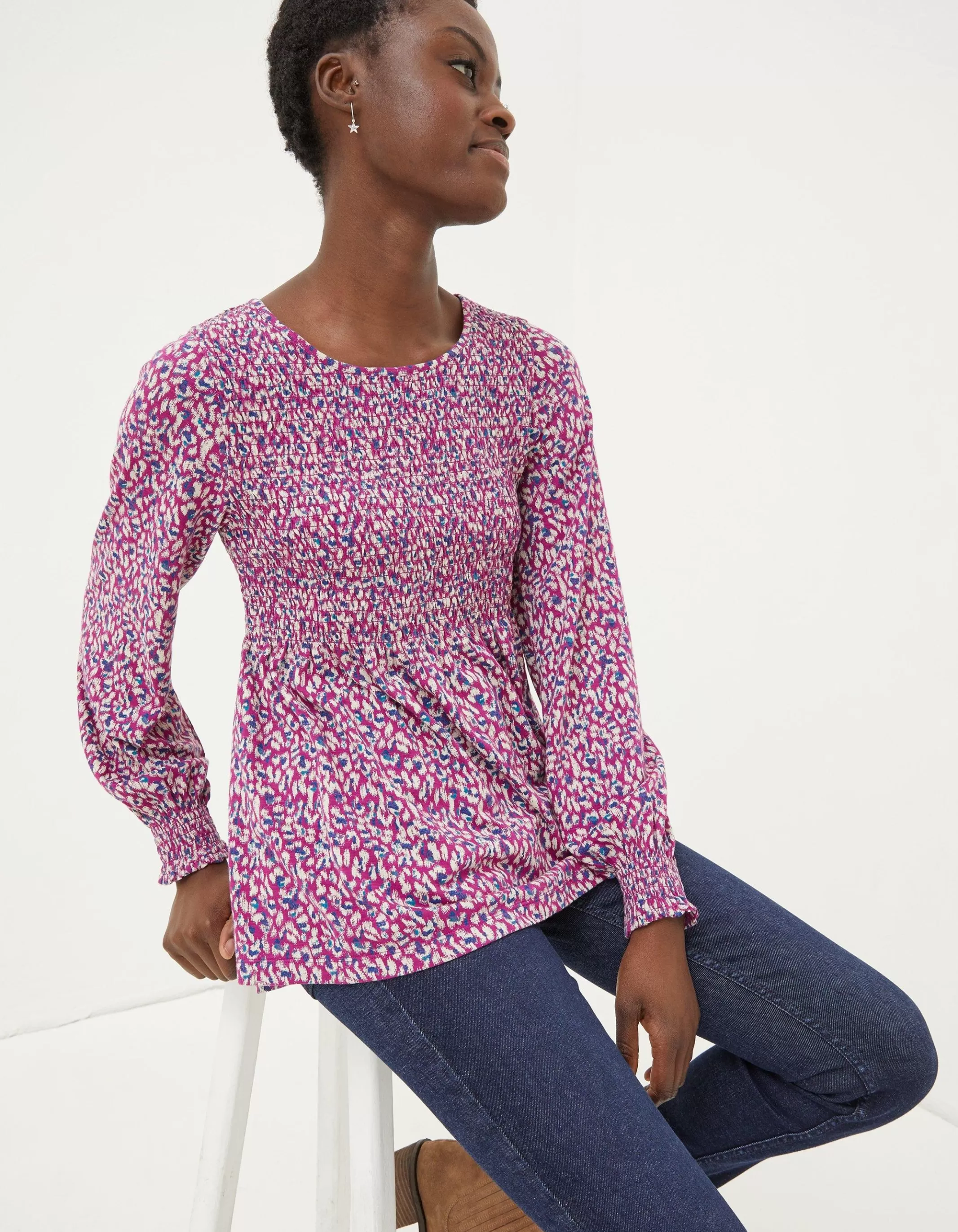 Online FatFace Sara Animal Texture Top Fushia