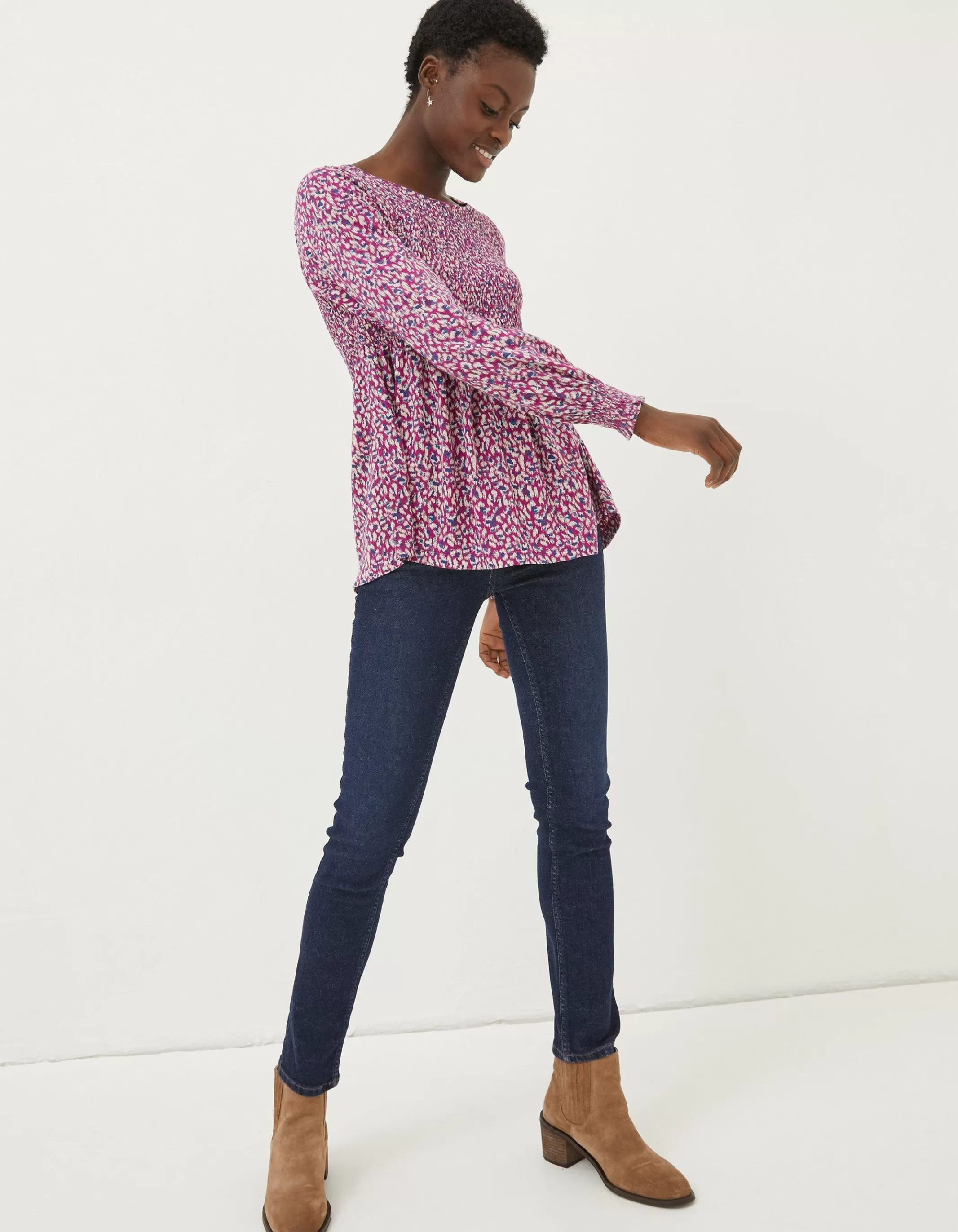 Online FatFace Sara Animal Texture Top Fushia