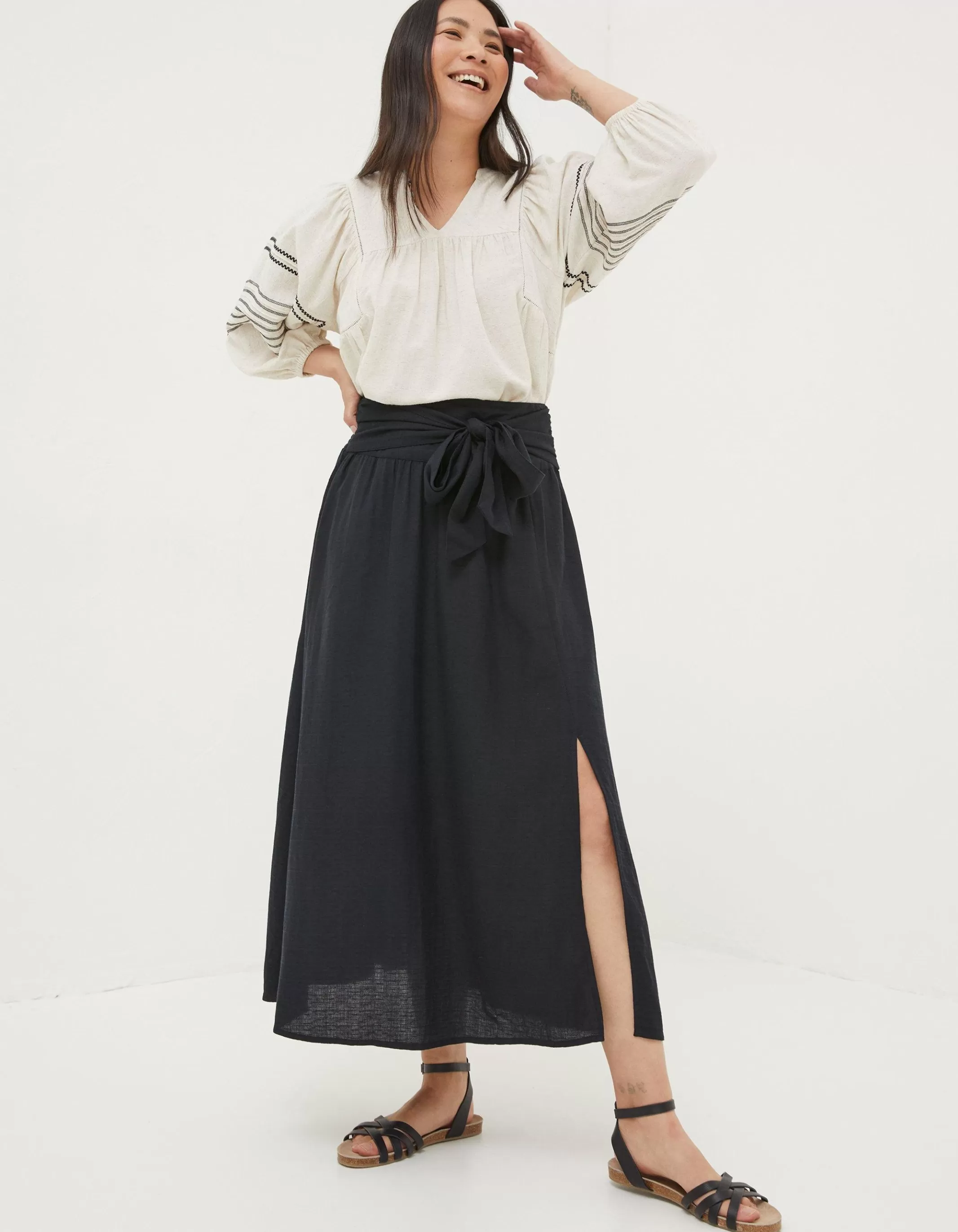 Online FatFace Sascha Midi Skirt Black