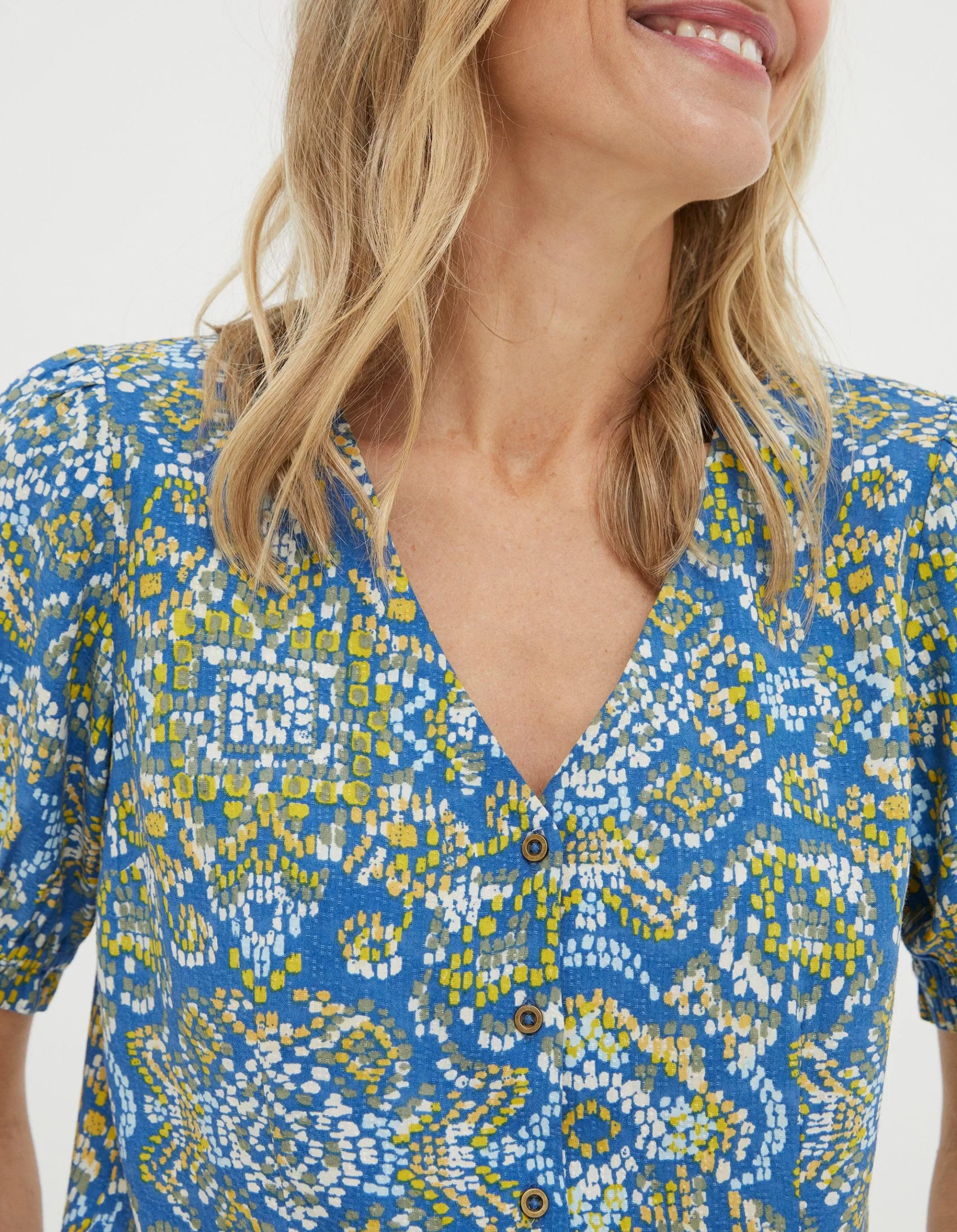 Cheap FatFace Savannah Aztec Texture Blouse Bright Blue