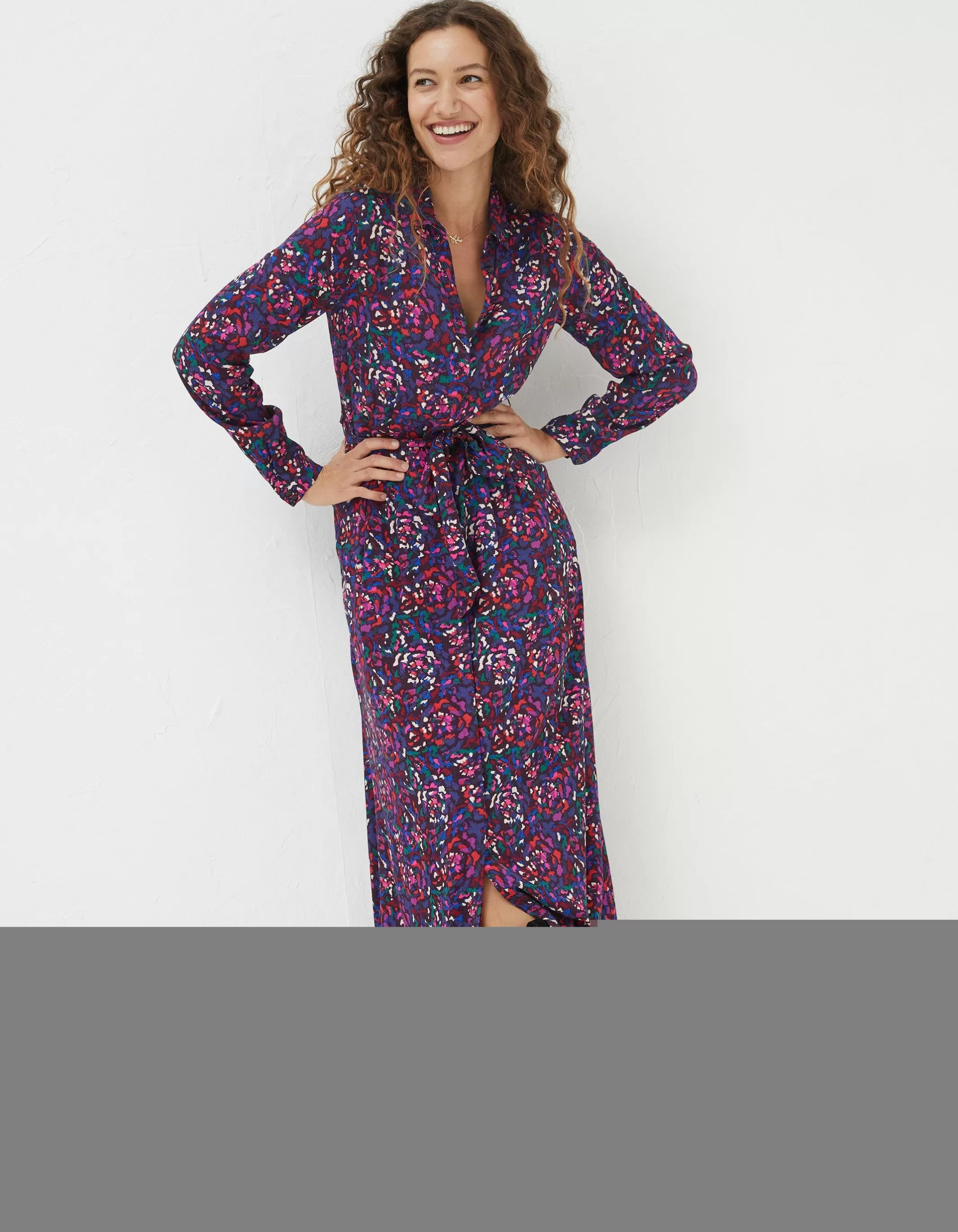 New FatFace Serena Abstract Midi Dress Purple
