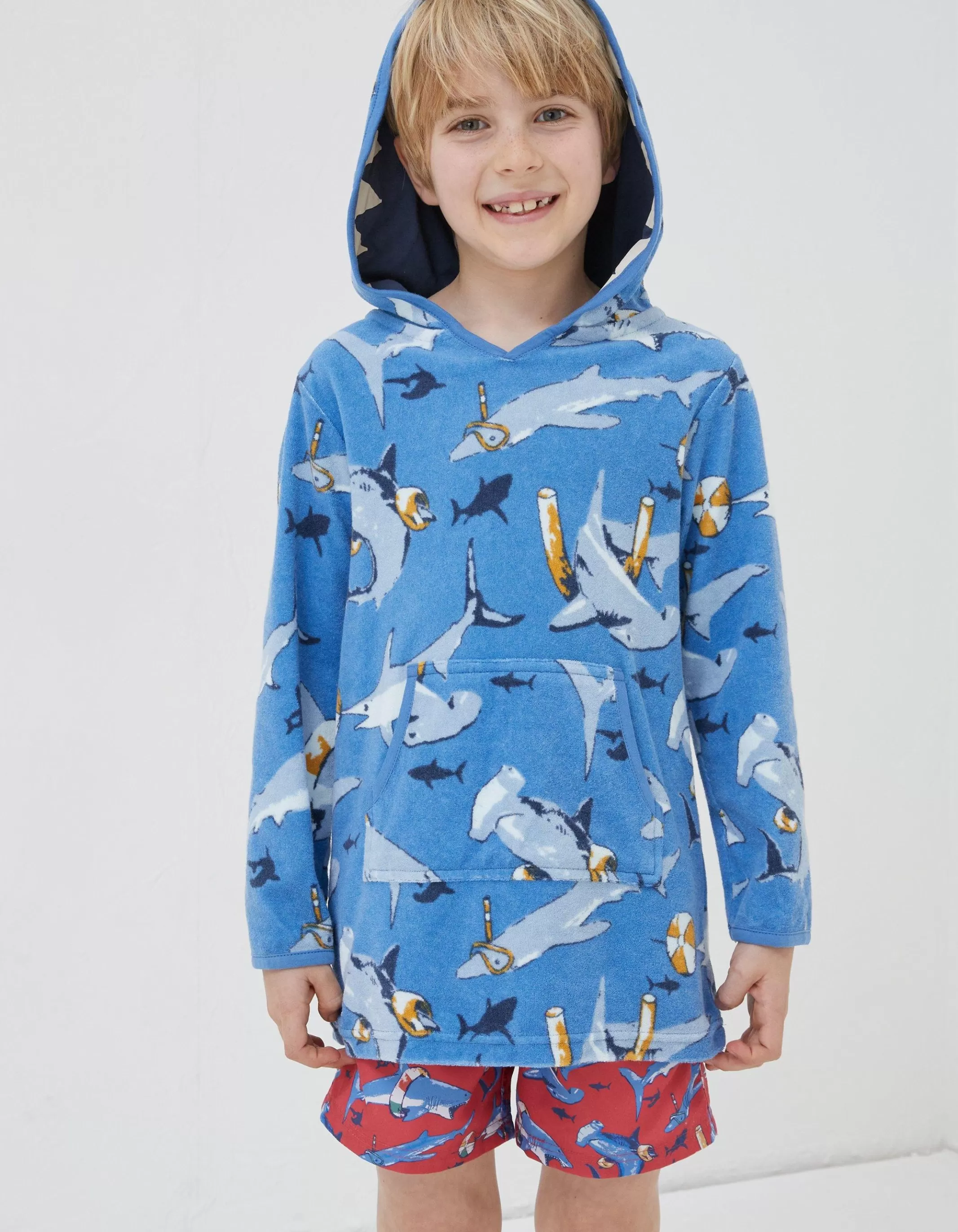 Clearance FatFace Shark Towelling Poncho Light Blue