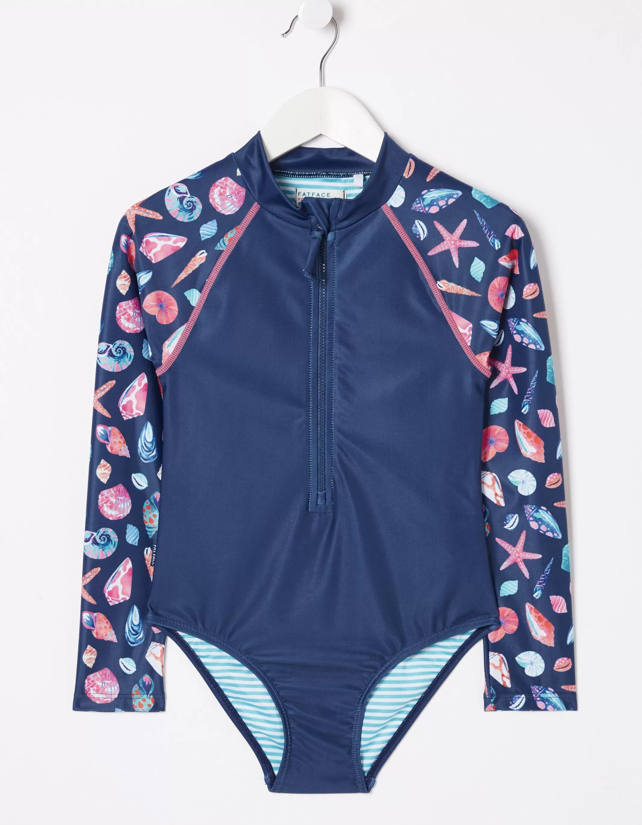 Online FatFace Shell Print Long Sleeve Swimsuit Navy