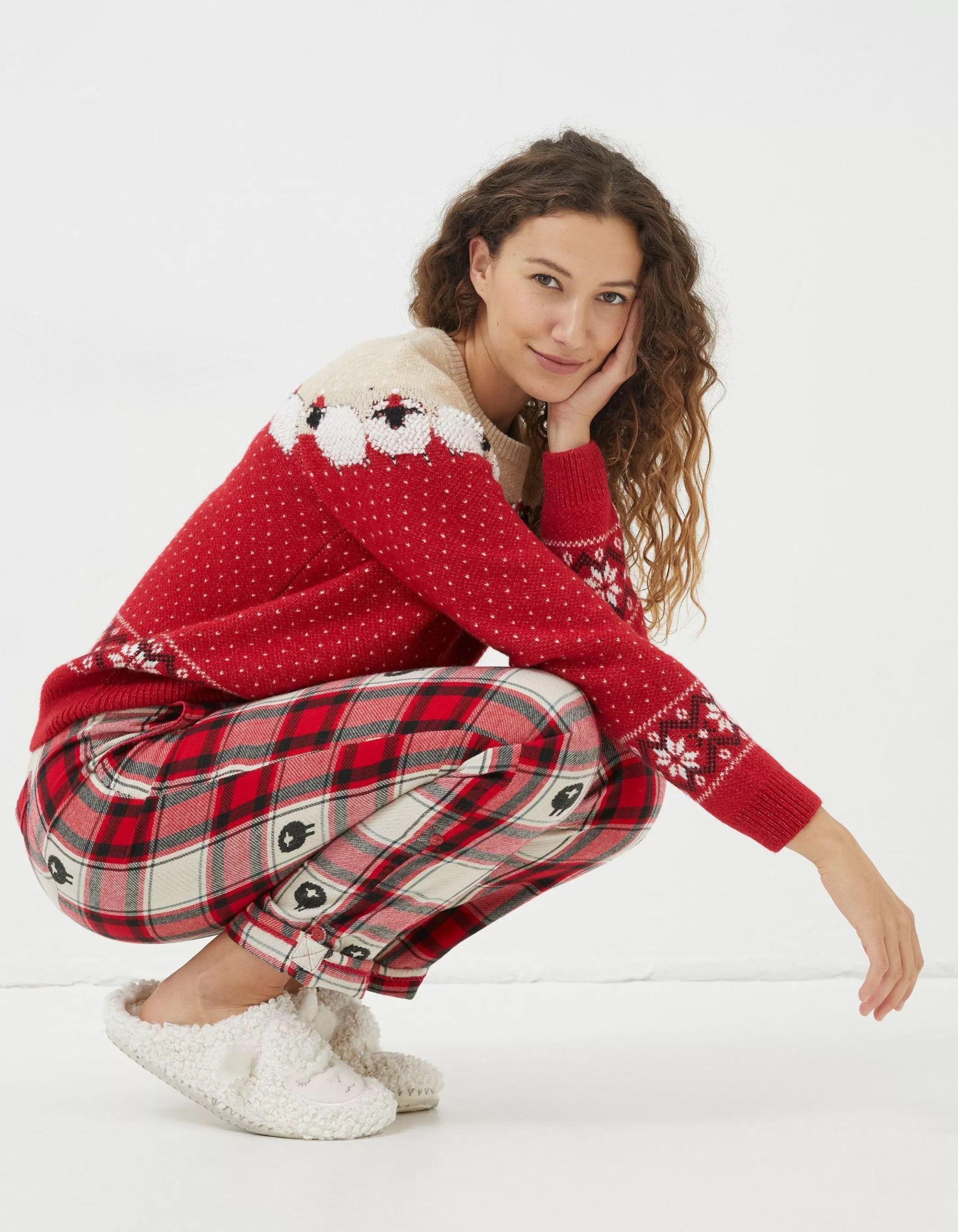 Sale FatFace Shelter Stevie Sheep Jacquard Pyjama Bottoms Red