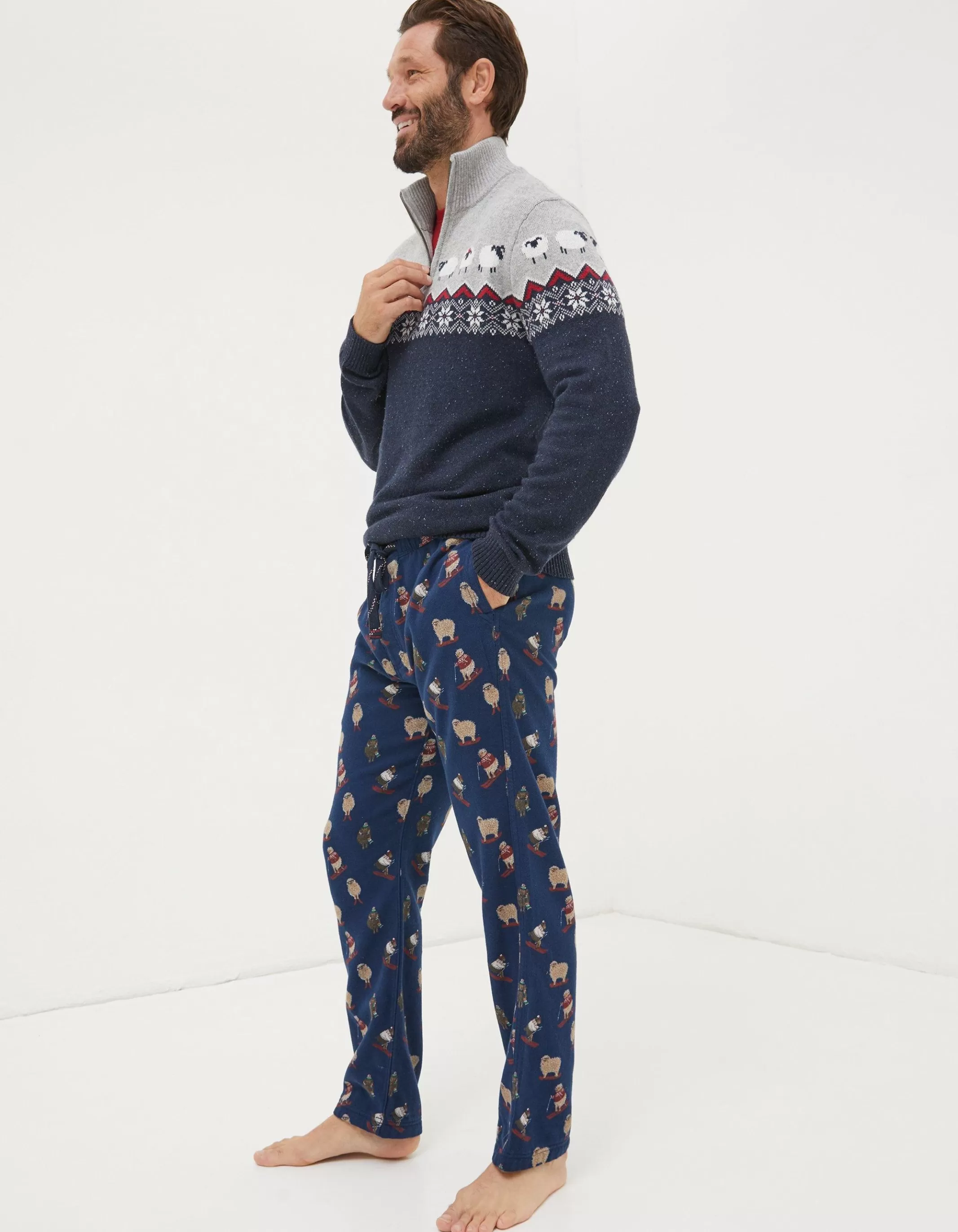 Best FatFace Shelter Stevie Sheep Print Pyjama Bottoms Navy