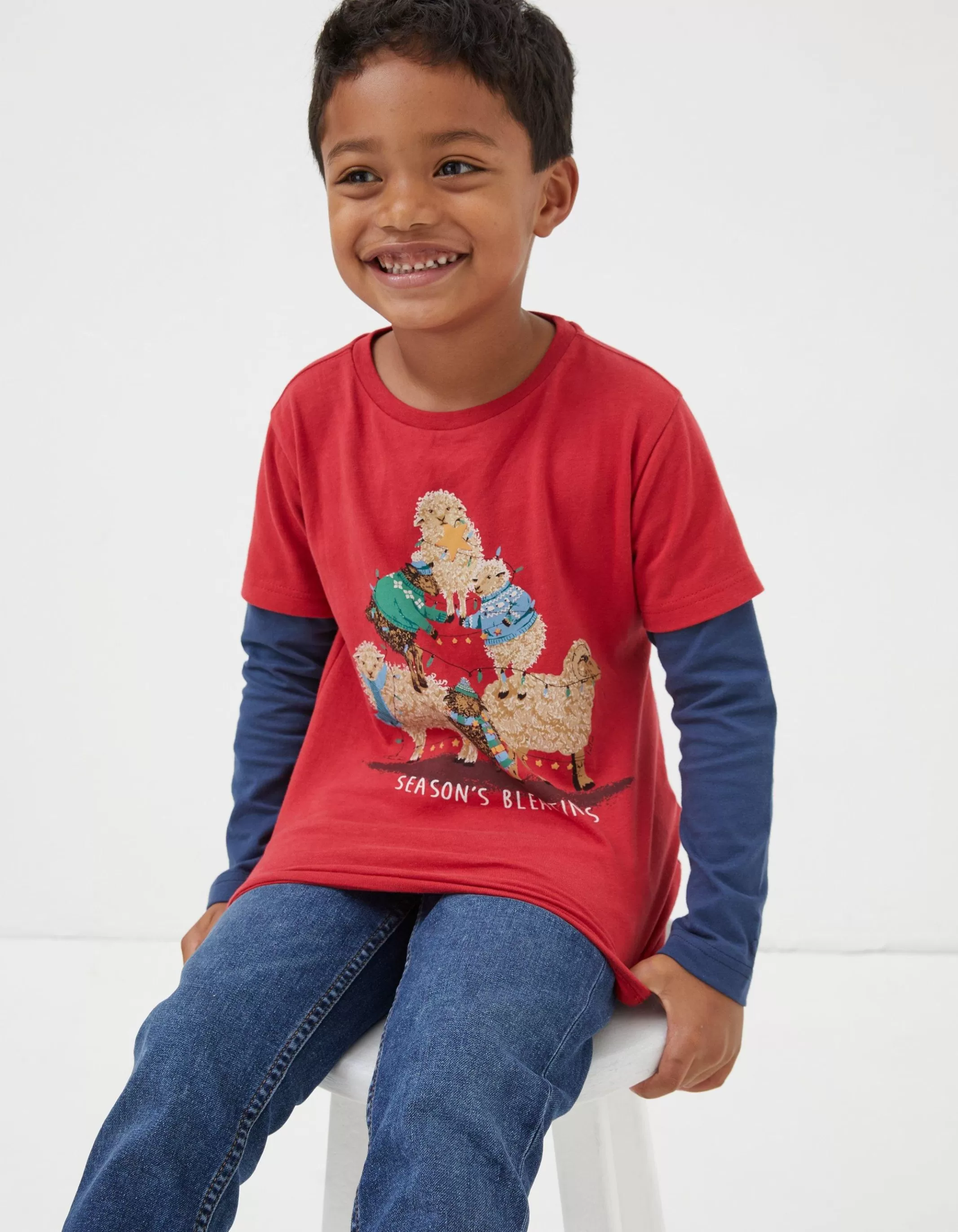 Online FatFace Shelter Stevie Sheep T-Shirt Cherry Red