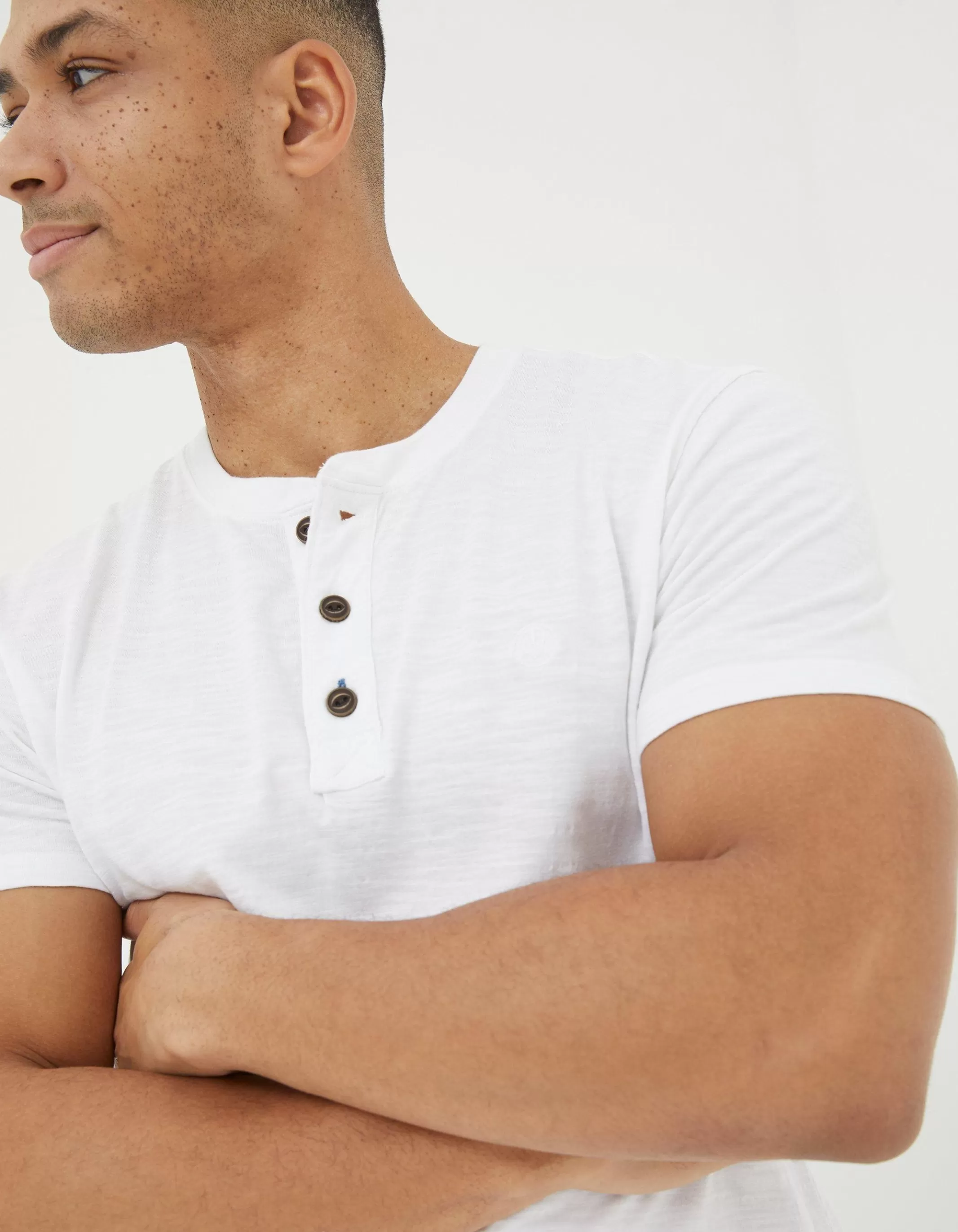 Cheap FatFace Short Sleeve Slub Henley T-Shirt White