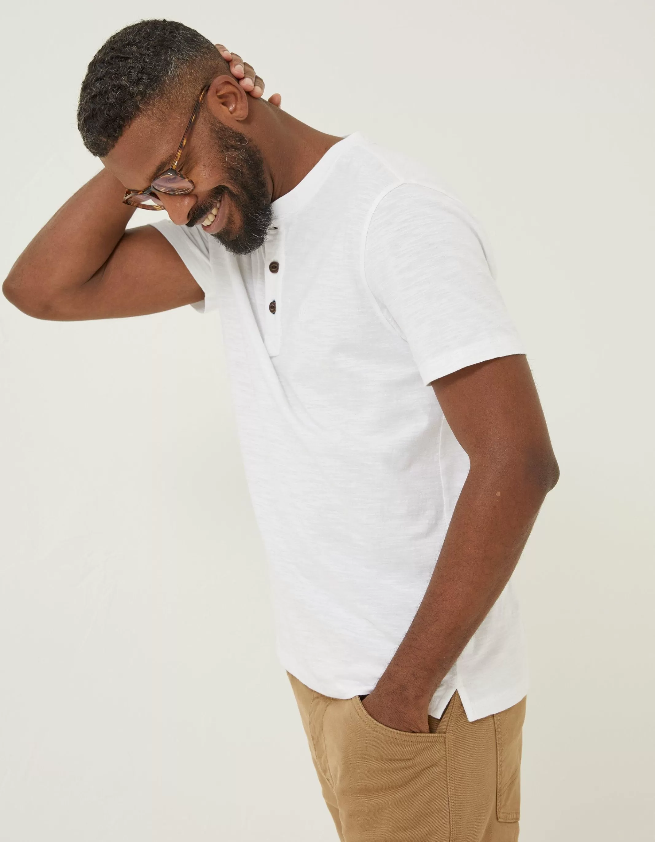 Flash Sale FatFace Slub Henley T-Shirt White